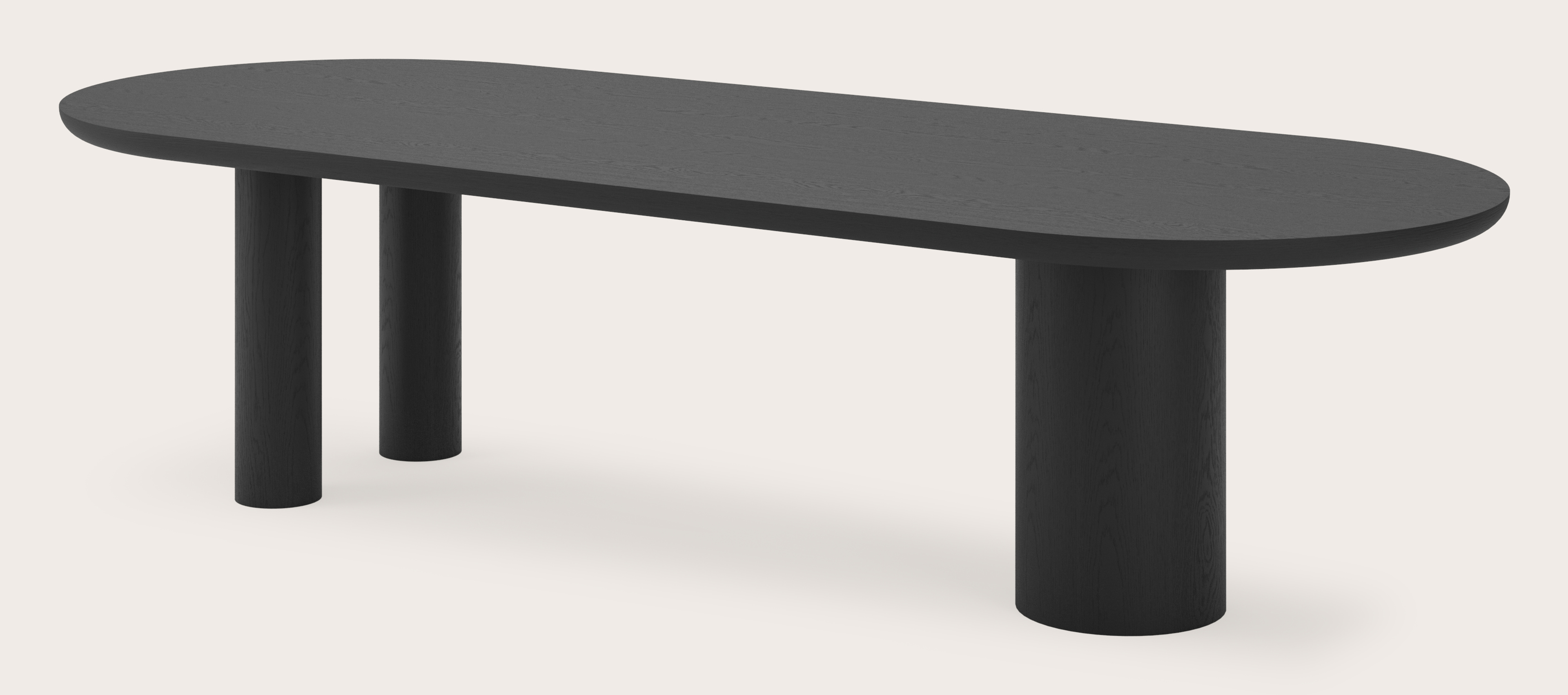 Table de salle à manger Amato Rondo armature avec plateau Amato en forme ovale plat en chêne noir 300 x 115 x 79 cm