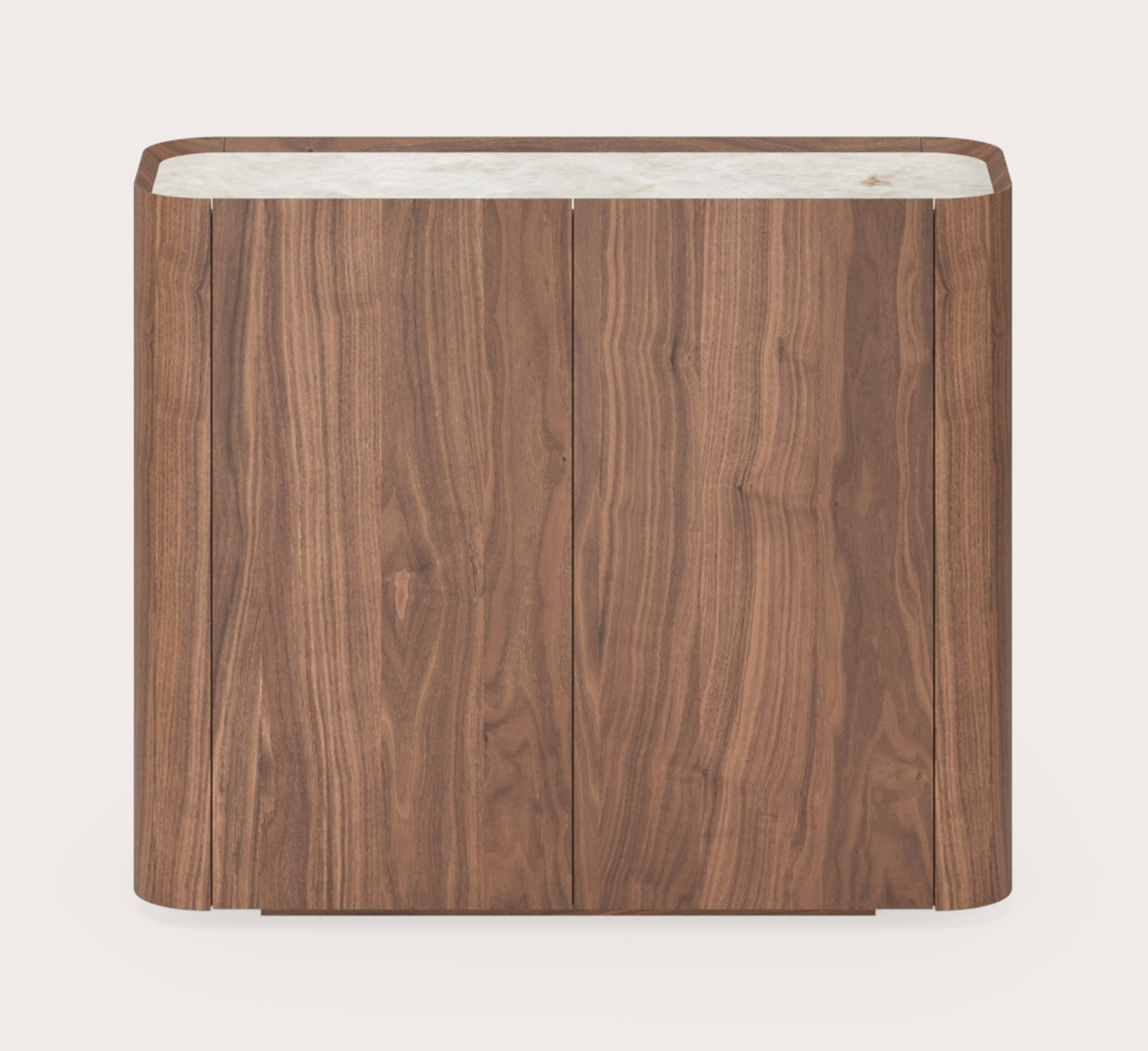 Curvato halkast in walnoot met volkeramisch Ceramo blad in kleur Himalaya 98x36x78cm