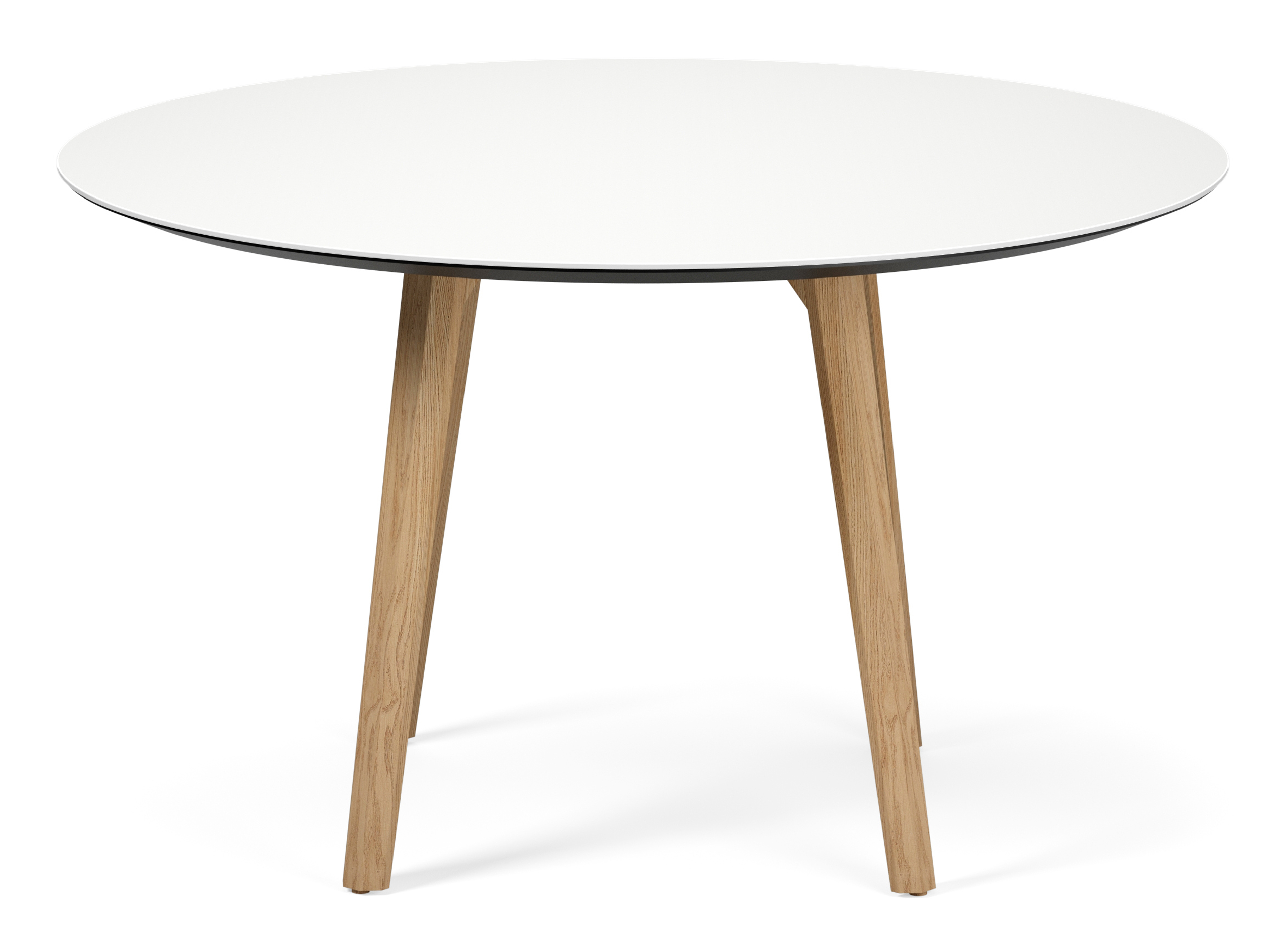 Eettafel Clino onderstel in natuurkleurige eik met rond volkeramisch Ceramo blad in kleur Arctic White Ø130 x 77 cm