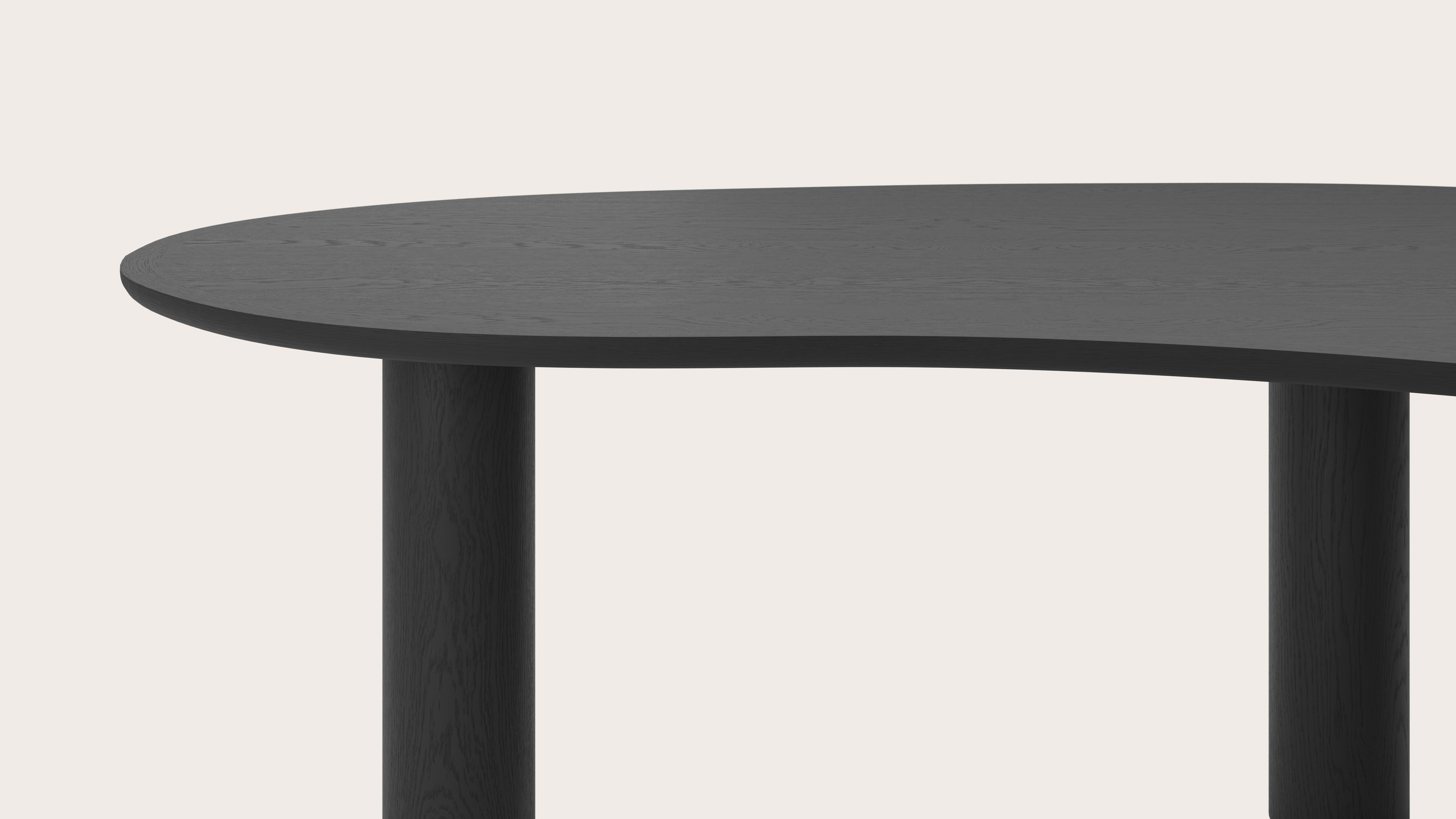 Eettafel Amato Rondo onderstel met blobvormig Amato blad in zwarte eik  220 x 112 x 76 cm