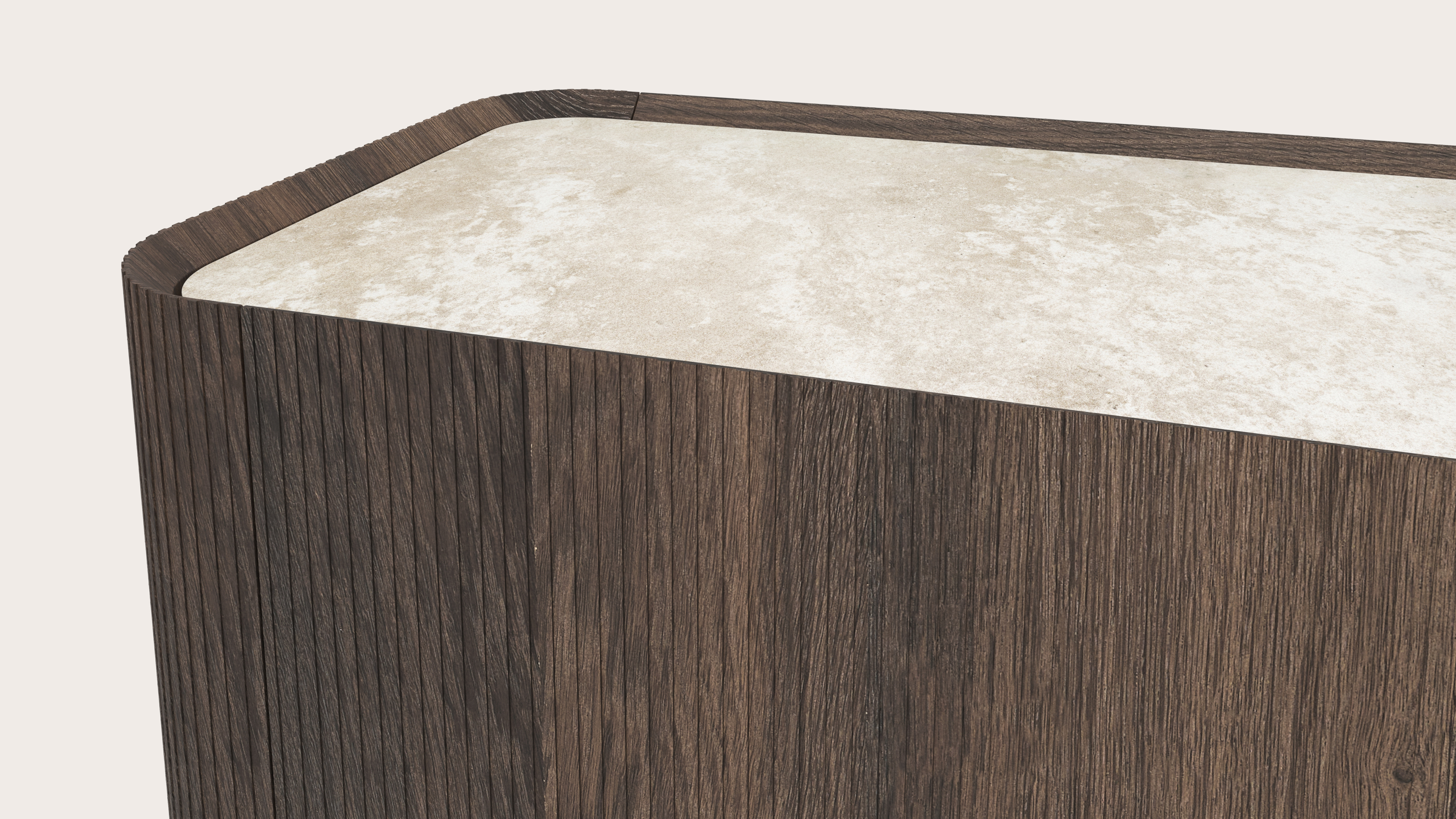 Buffet haut Grivato en chêne fumé avec pieds ronds avec plateau Ceramo rond en céramique en couleur Rapolano 169 x 45 cm
