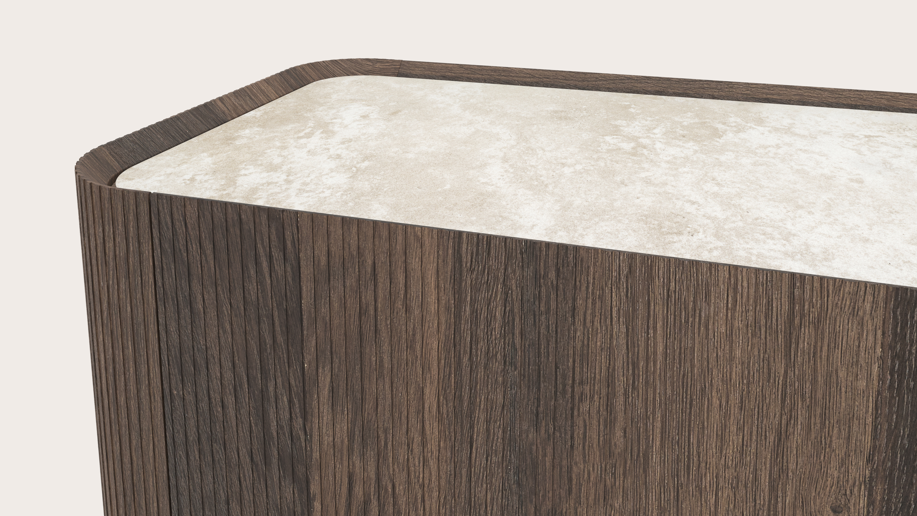 Meuble tv Grivato en chêne fumé avec pieds ronds avec plateau Ceramo rond en céramique en couleur Rapolano 169 x 45 cm