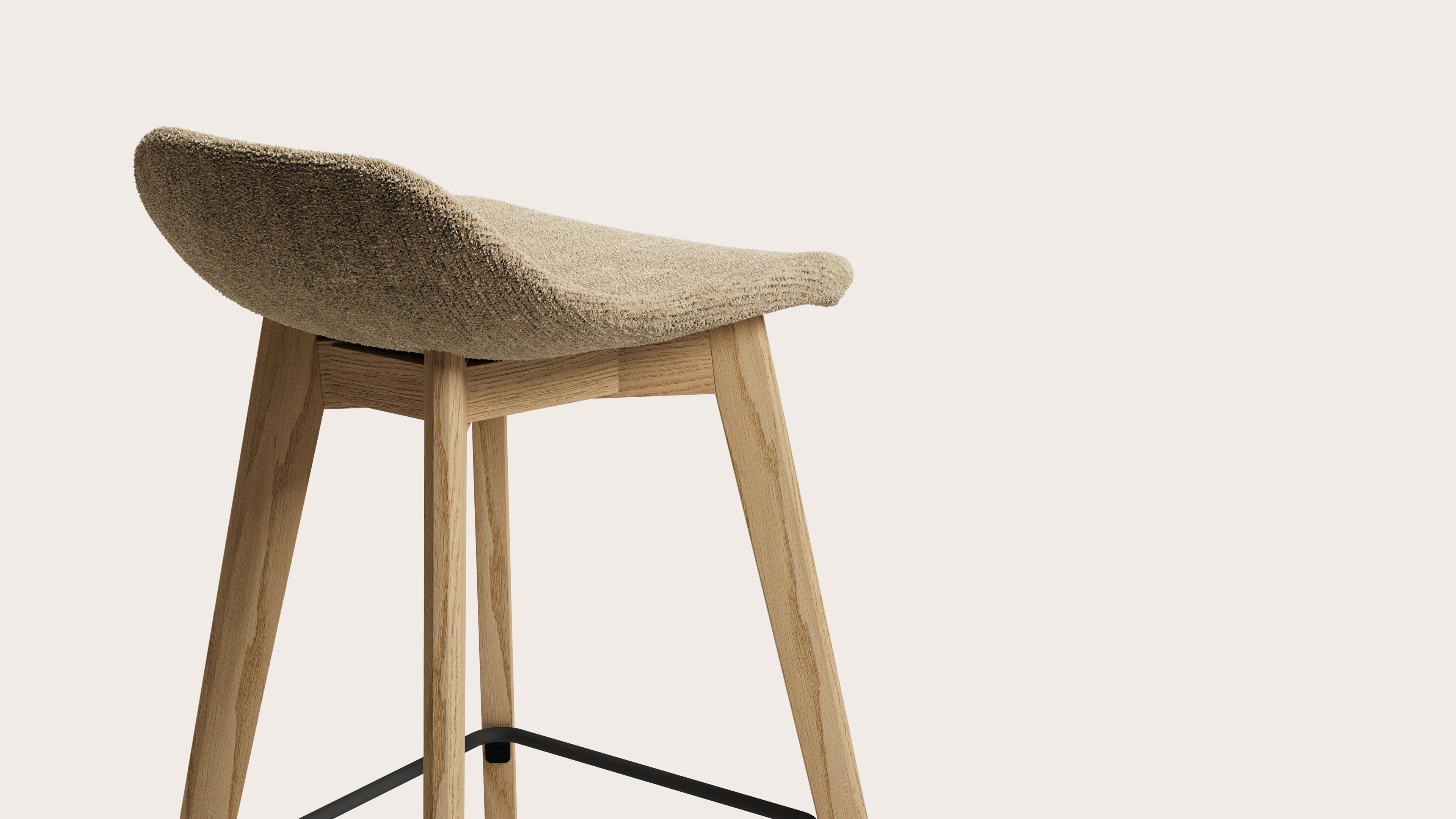 Vasco tabouret de bar basse en chêne couleur naturelle avec assise en Poco tissu Dark Taupe