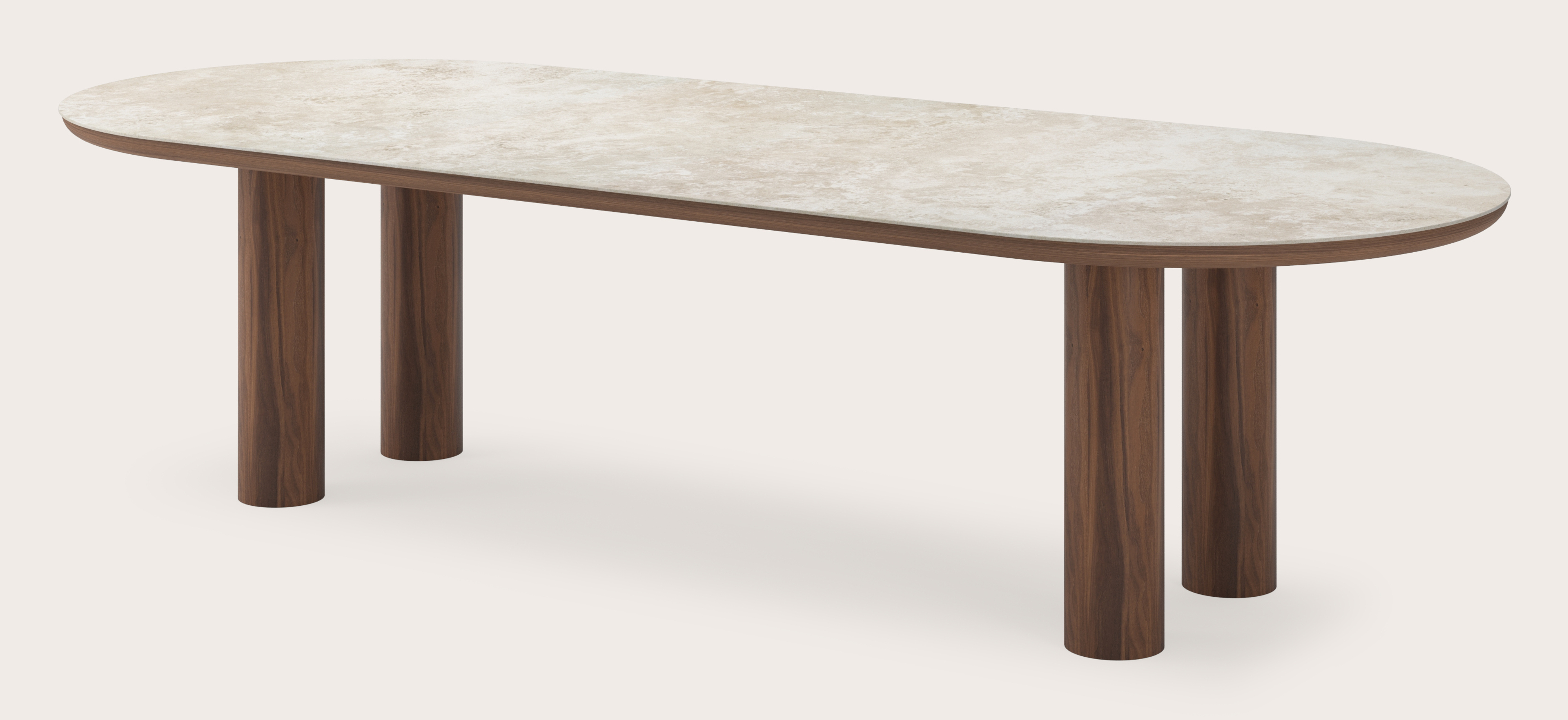 Table de salle à manger Amato Rondo armature en noyer avec plateau Ceramo ovale plat en céramique en couleur Rapolano 300 x 120 x 76 cm