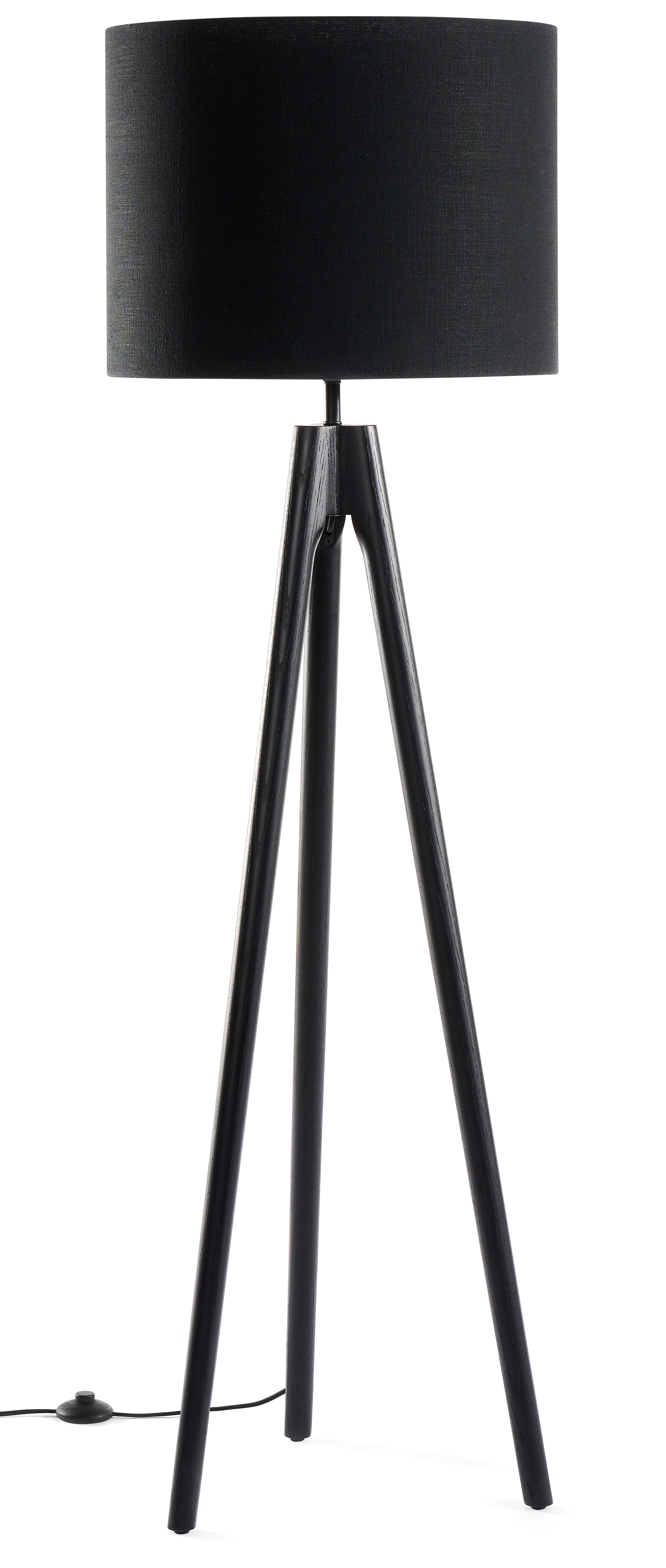Staande lamp Trepunto in zwarte eik met Giro lampenkap in Livigno stof in kleur Black