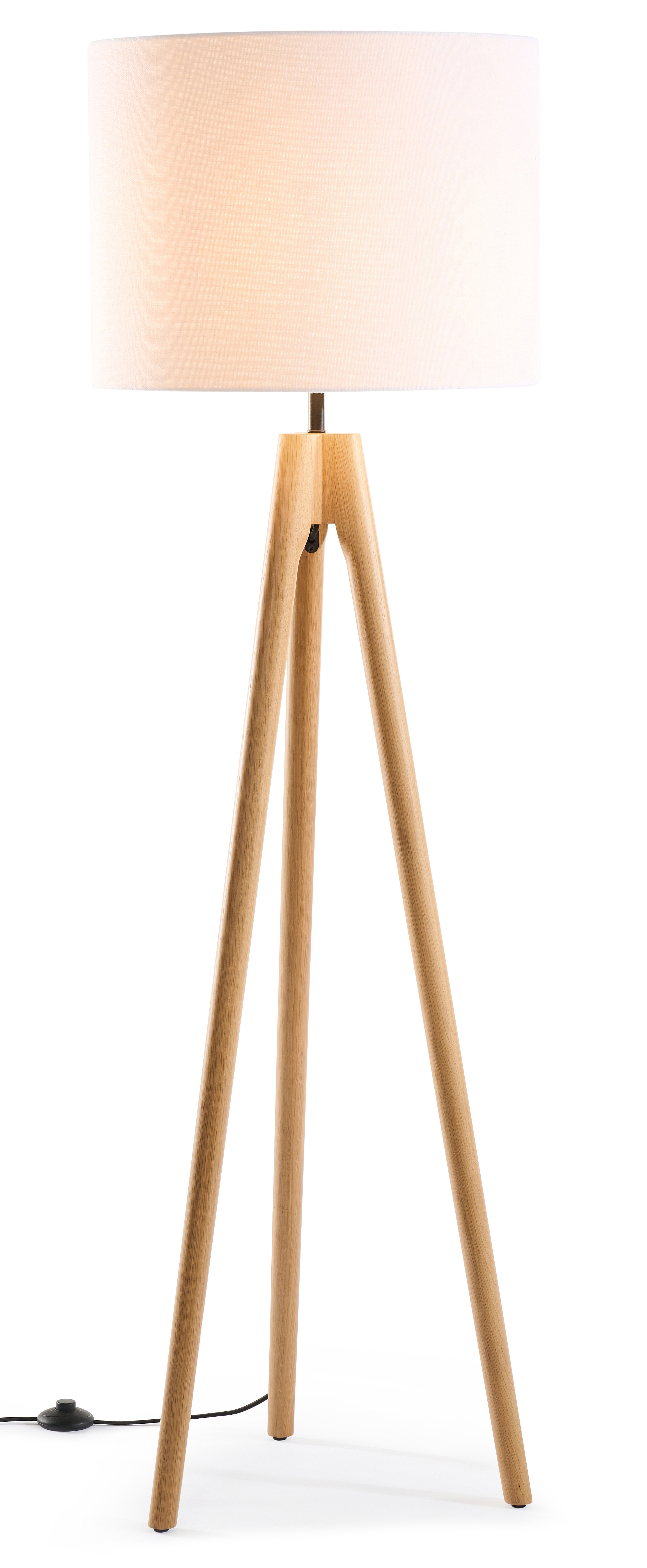 Staande lamp Trepunto in natuurkleurige eik met Giro lampenkap in Livigno stof in kleur Egg White
