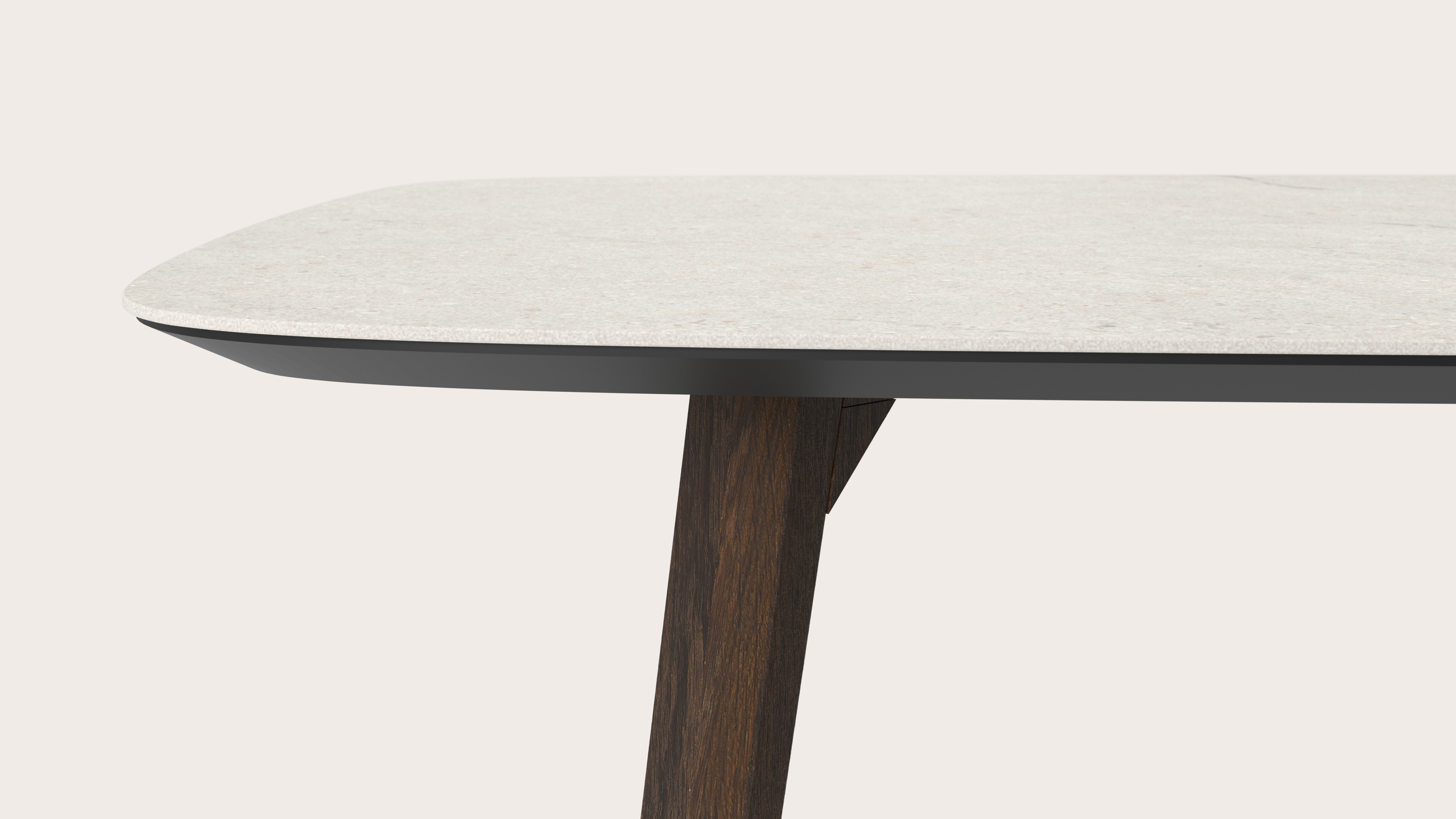Table de salle à manger Clino armature en chêne fumé avec plateau Ceramo forme arrondie en céramique en couleur Shilin 260 x 110 x 77 cm