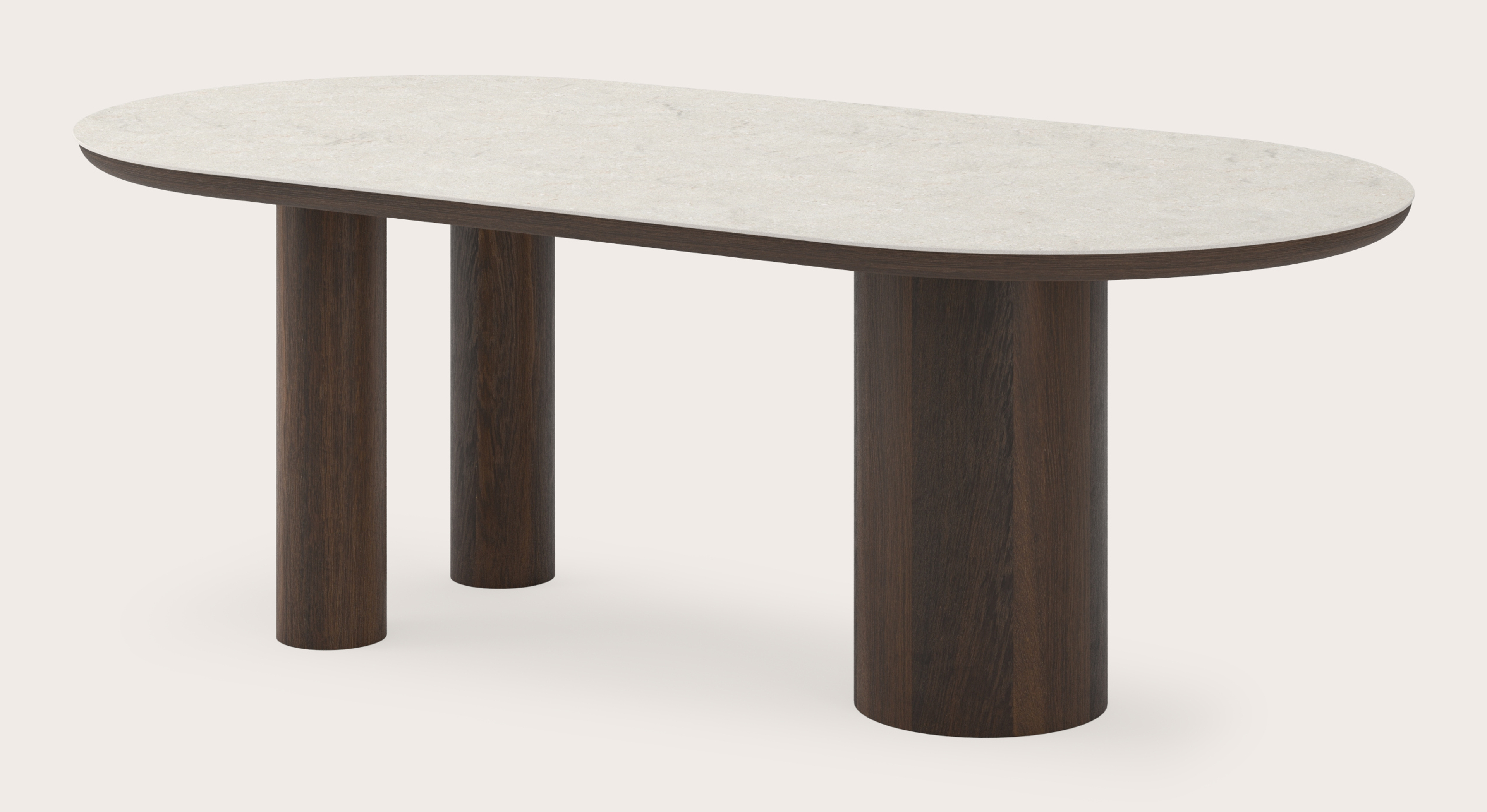 Table de salle à manger Amato Rondo armature en chêne fumé avec plateau Ceramo ovale plat en céramique en couleur Shilin 220 x 110 x 76 cm