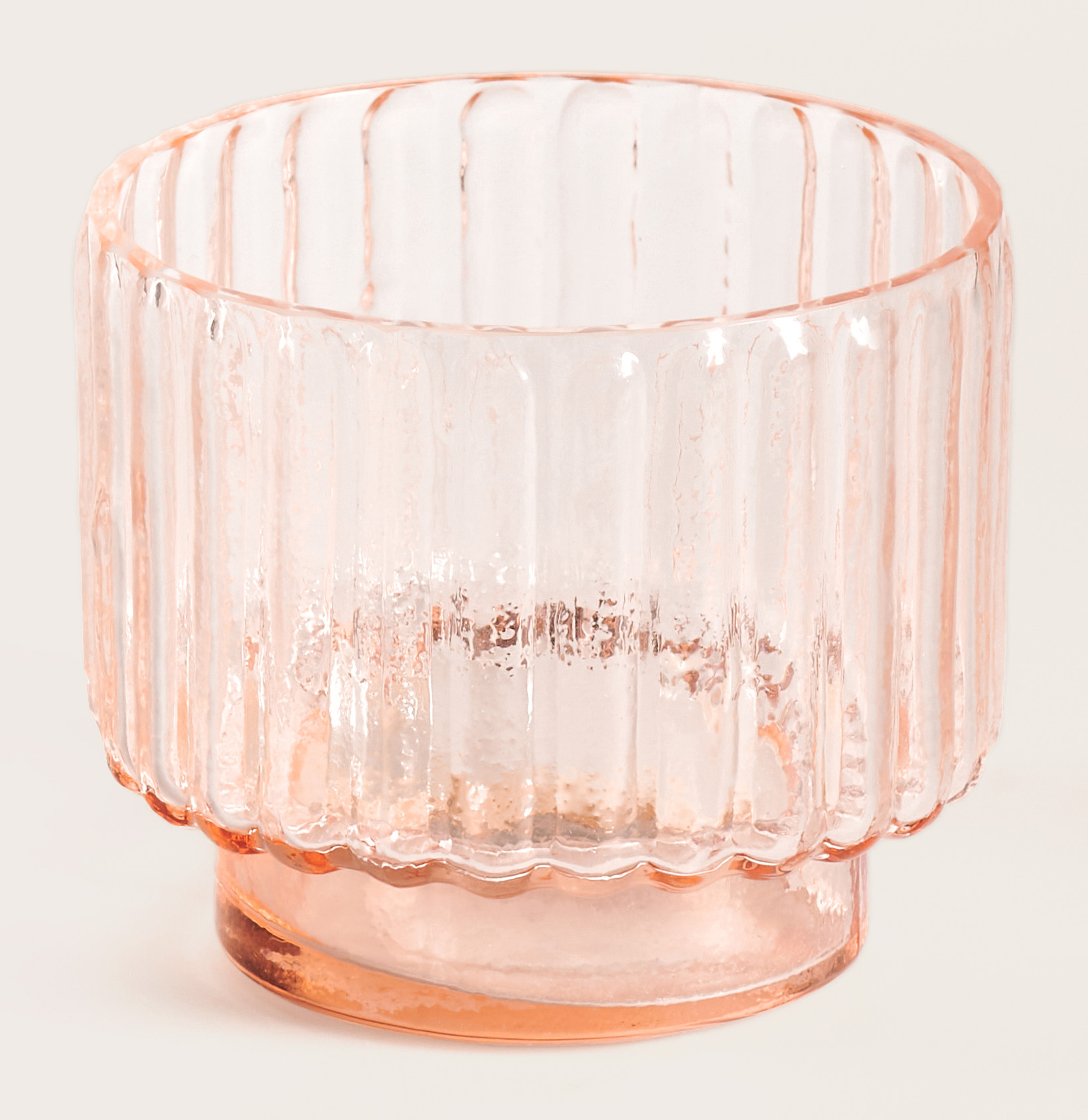 Tribeca theelicht geribbeld glas Peach Ø9xH8cm