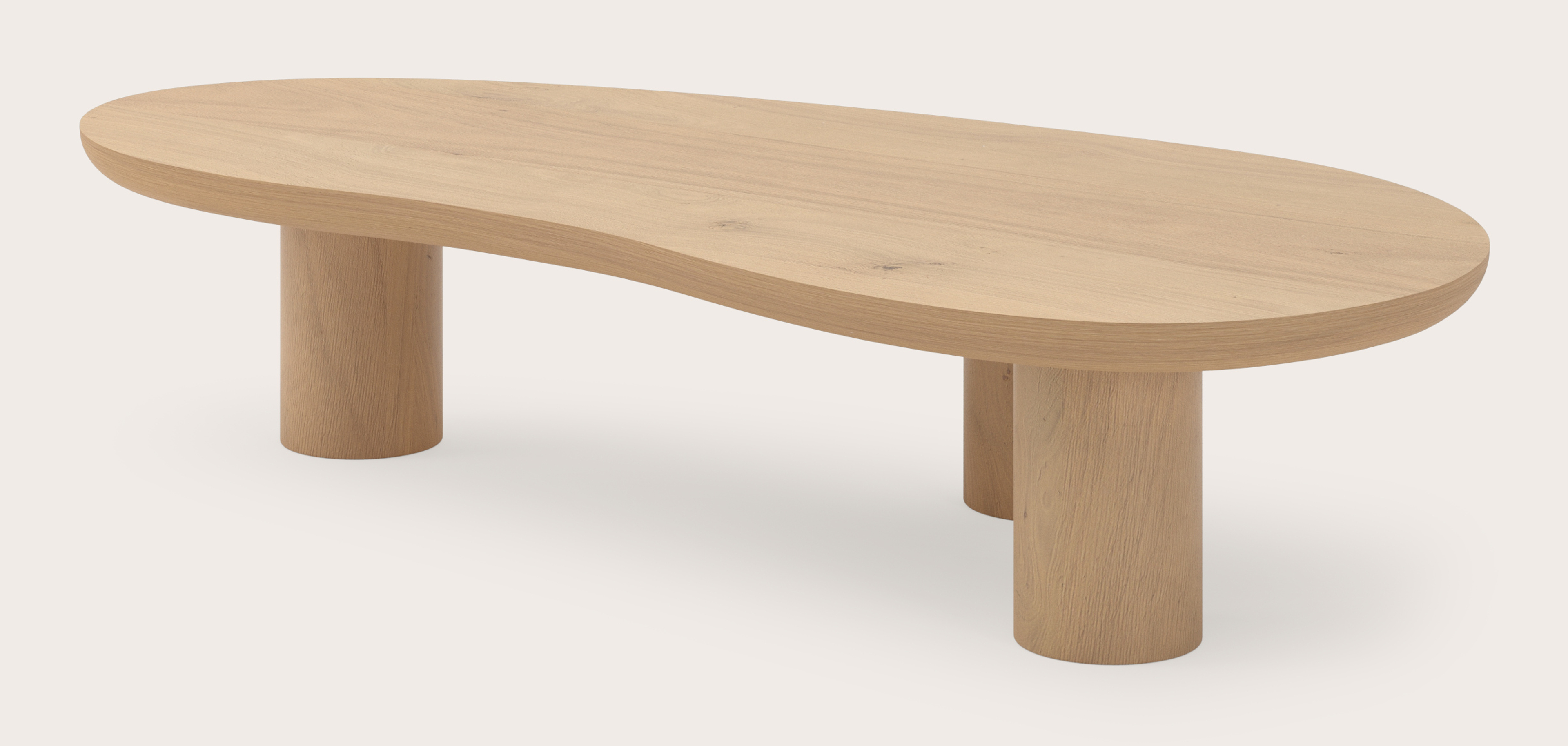 Table basse Amato XSmall Rondo armature avec plateau Amato en forme blob en chêne couleur naturelle 113 x 56 x 24 cm