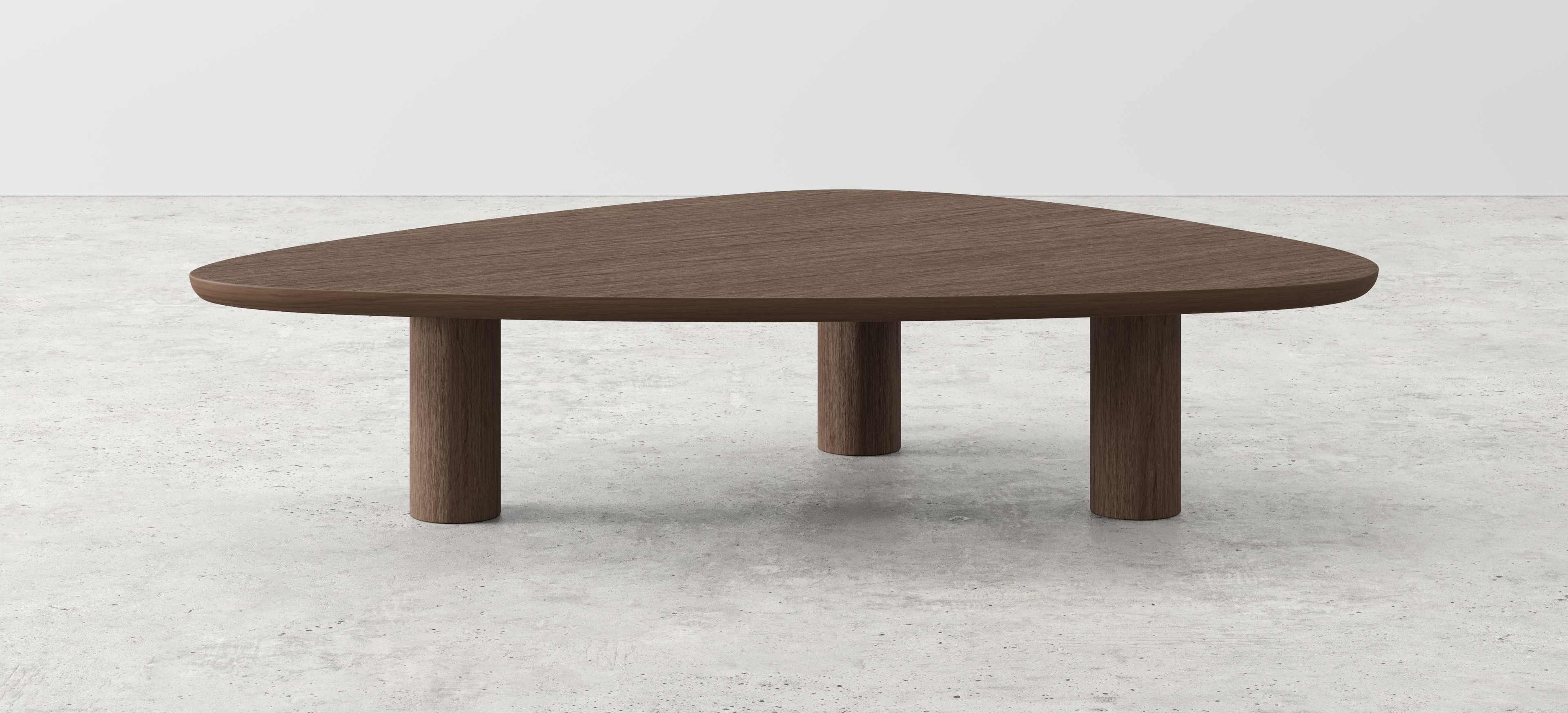 Salontafel Amato XSmall Rondo onderstel met plectrumvormig Amato blad in walnoot 140 x 115 x 34 cm