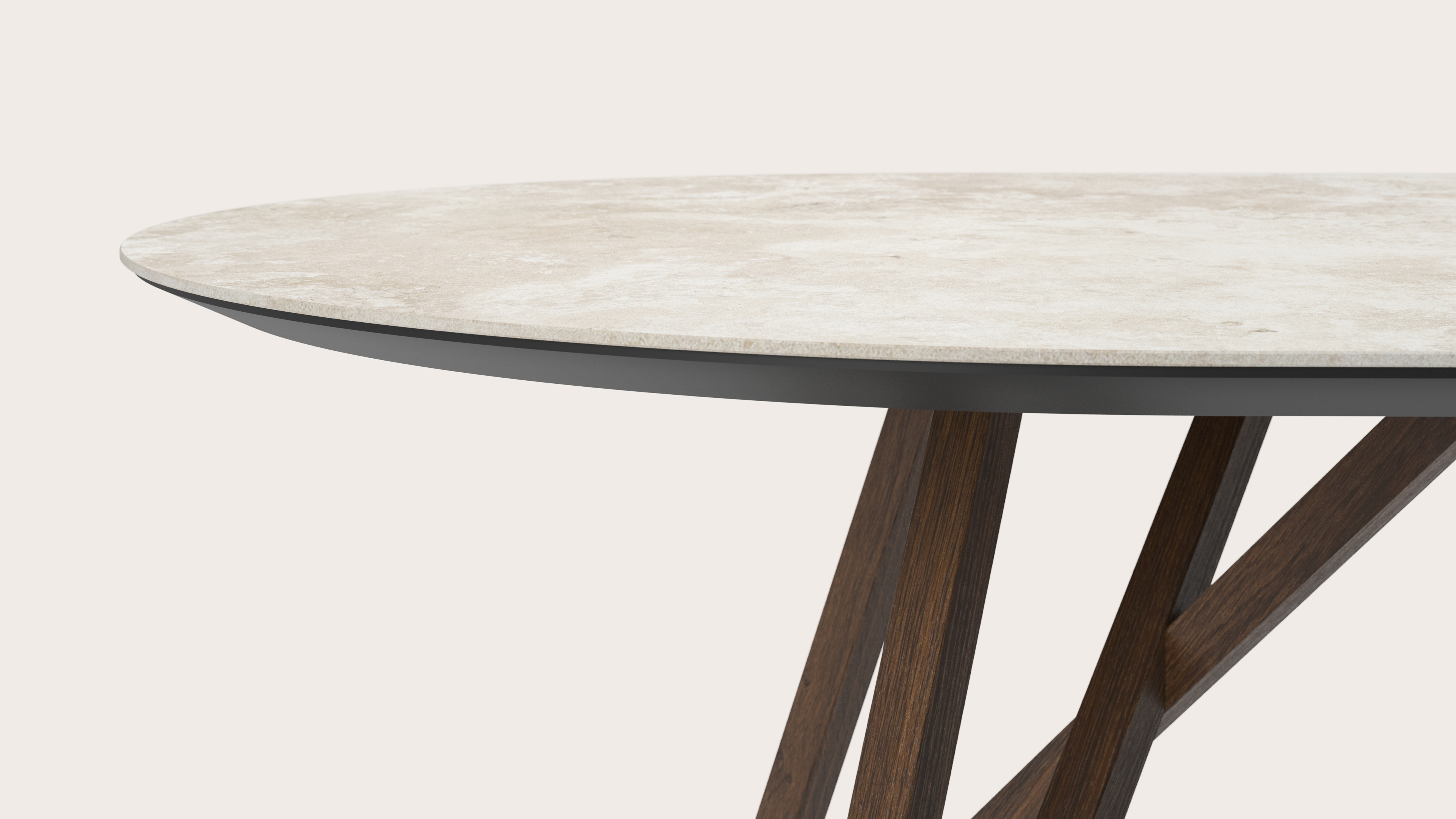 Table de salle à manger Ragno armature en chêne fumé avec plat plateau Ceramo ovale en céramique en couleur Rapolano 260 x 115 x 77 cm