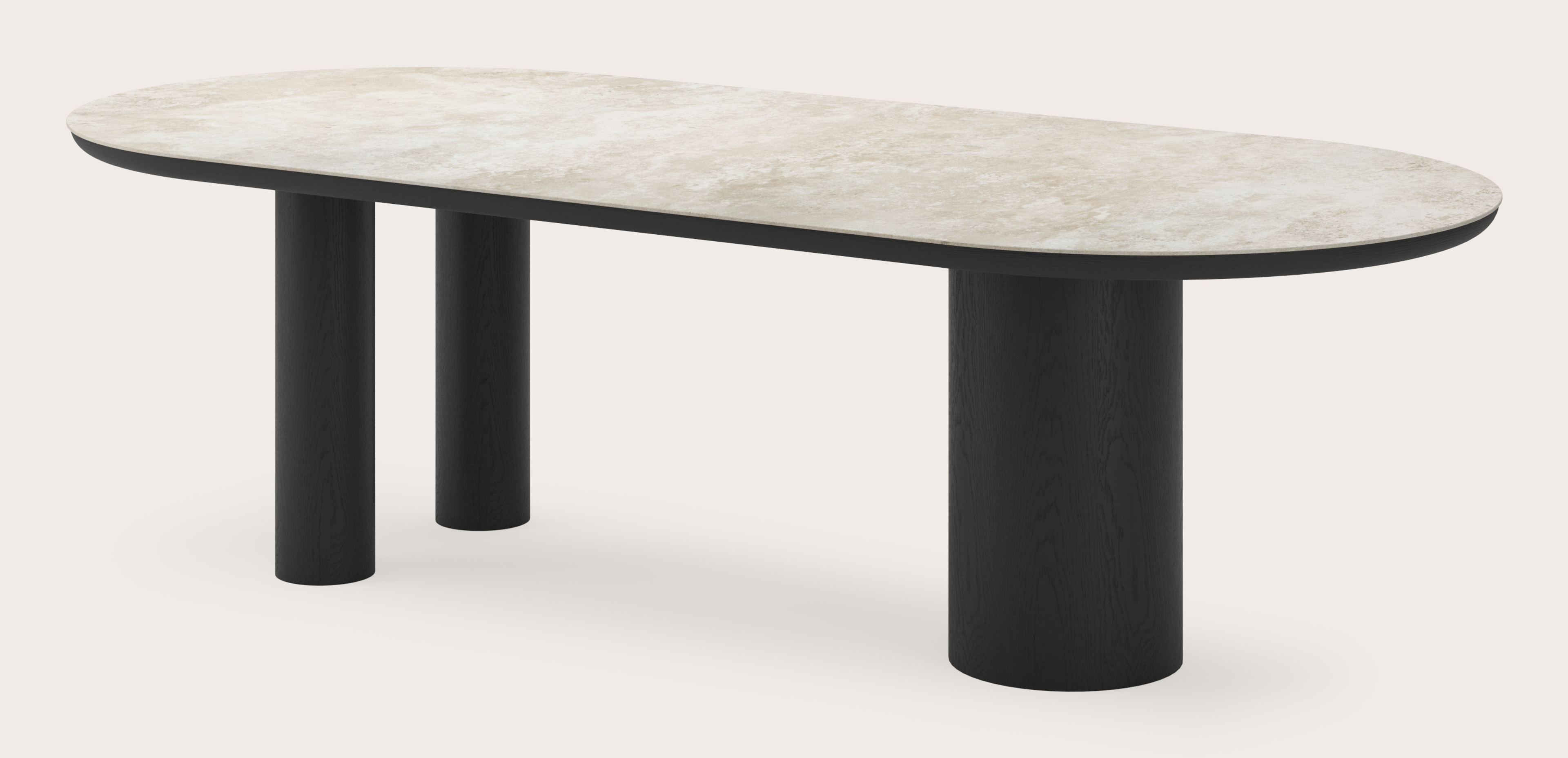 Table de salle à manger Amato Rondo armature en chêne noir avec plateau Ceramo ovale plat en céramique en couleur Rapolano 260 x 115 x 76 cm