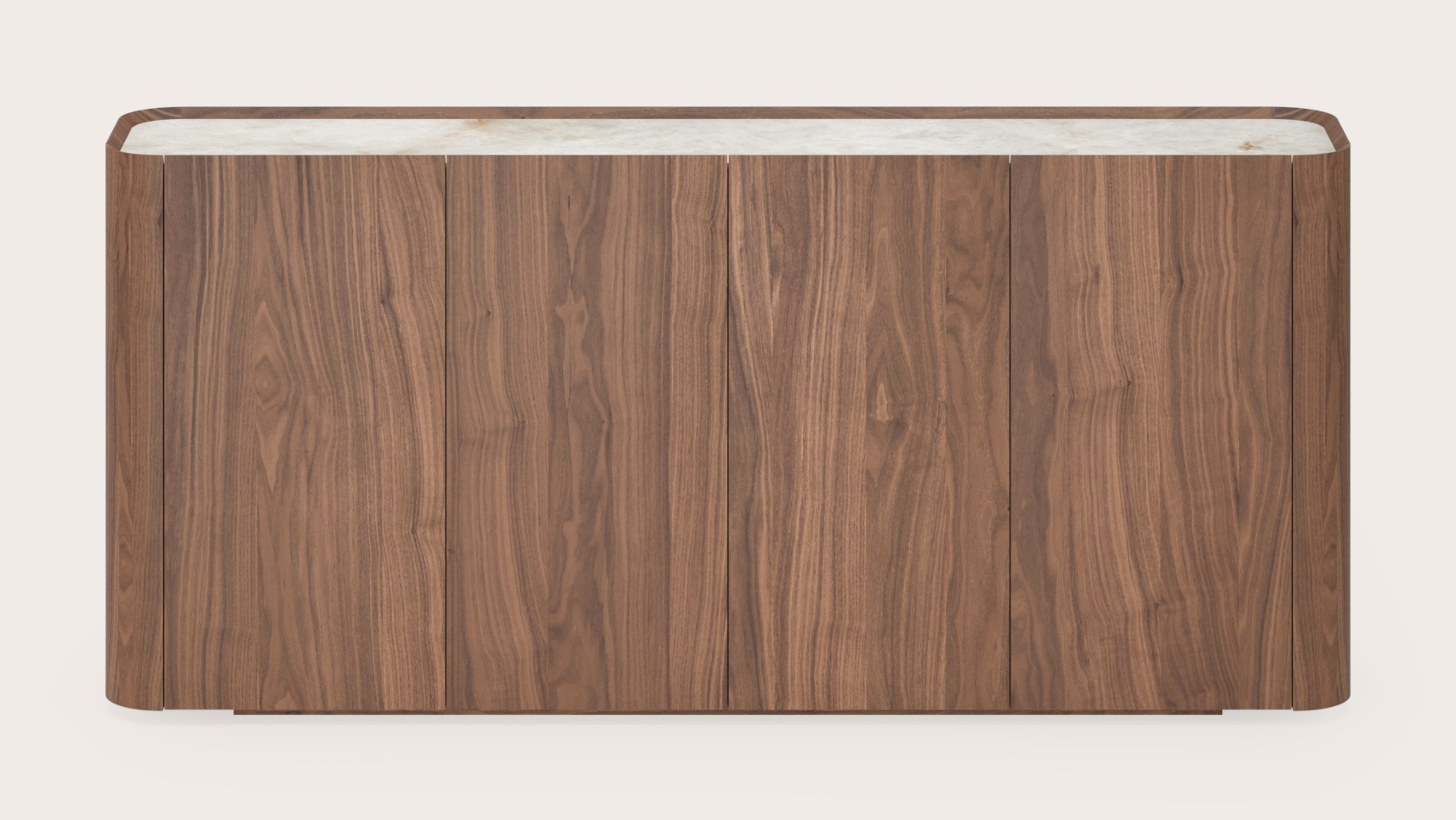 Curvato halkast in walnoot met volkeramisch Ceramo blad in kleur Himalaya 177x36x78cm