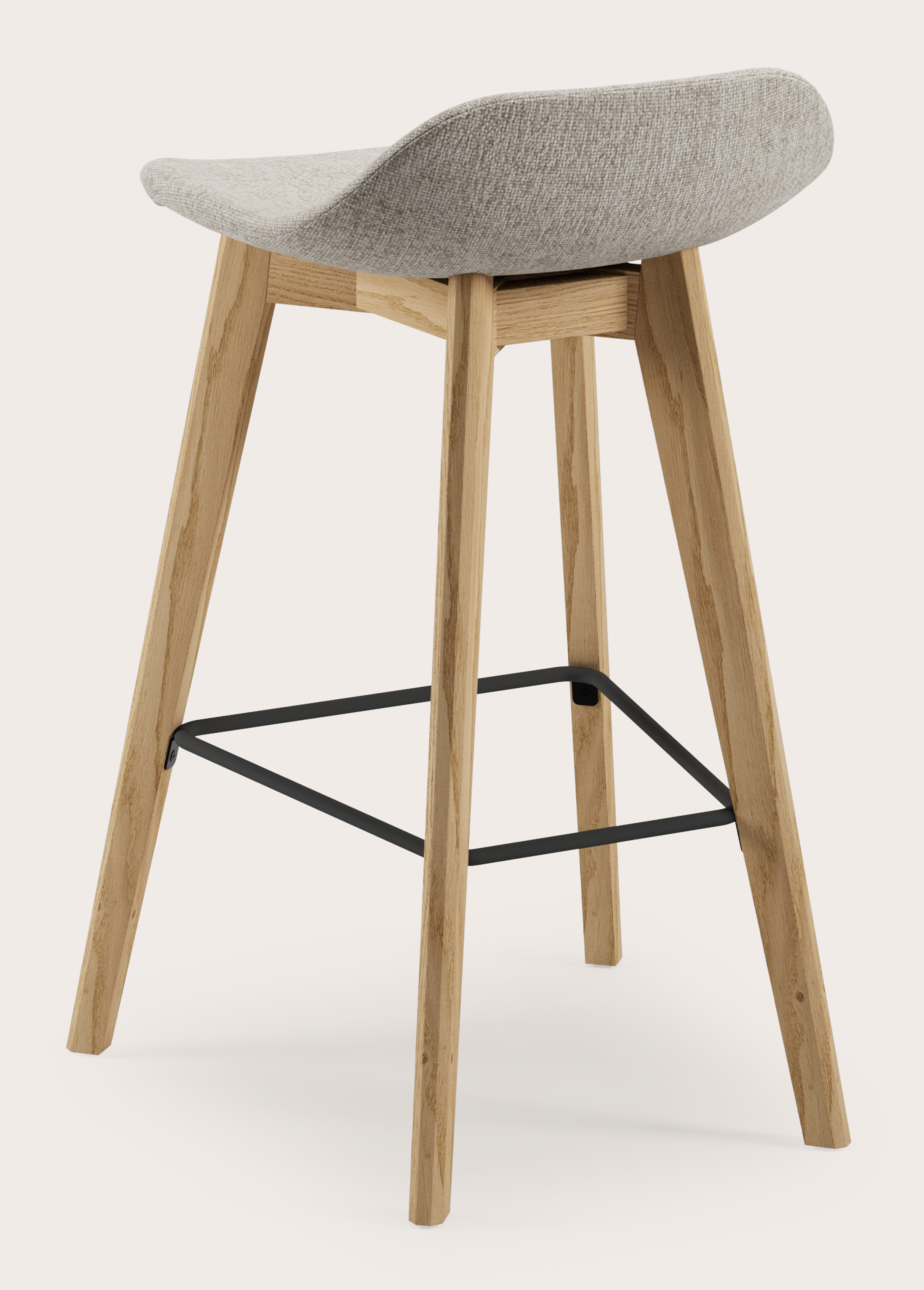 Vasco tabouret de bar basse en chêne massif naturel avec assise en Lunaro tissu Almond