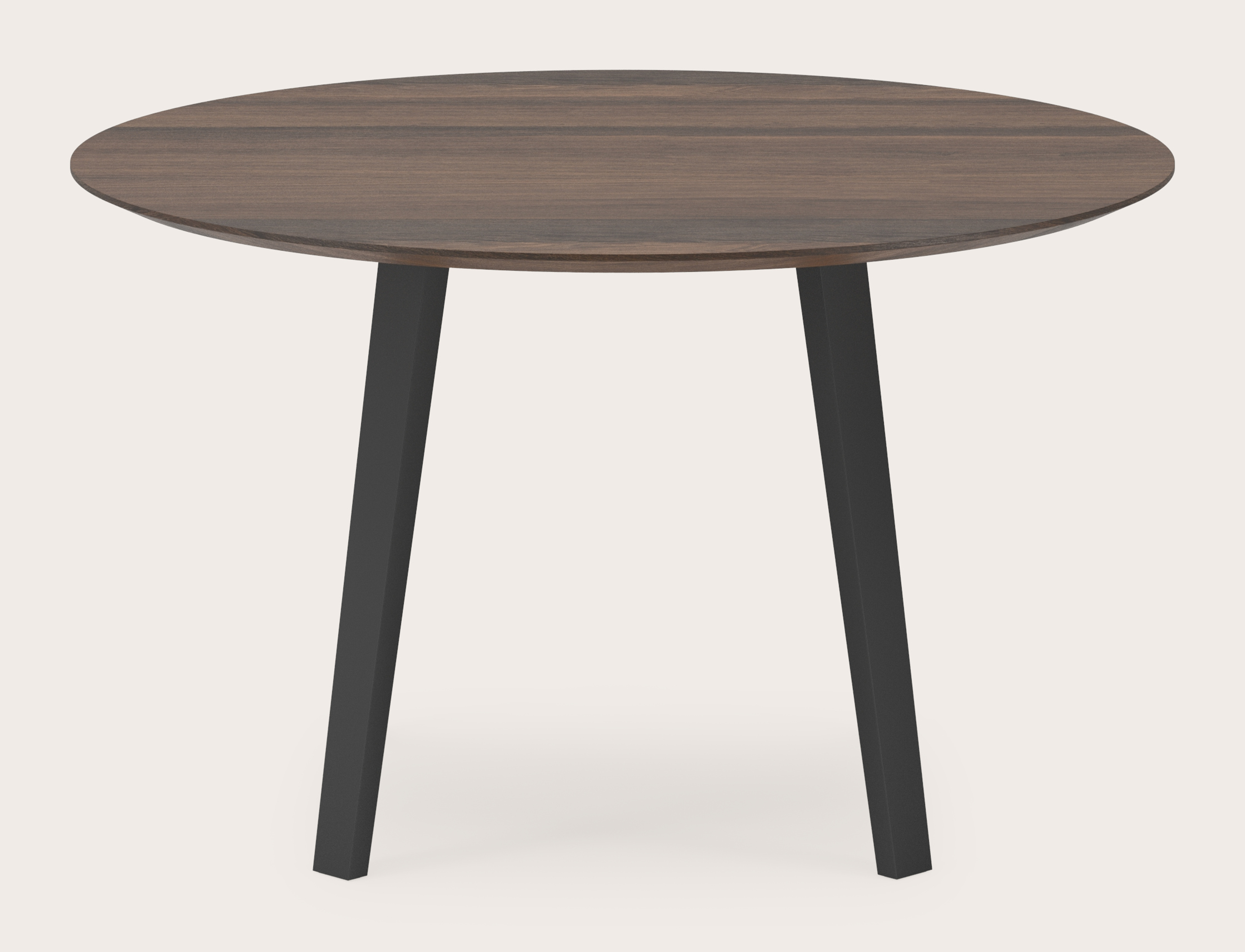Eettafel Clino onderstel in zwart metaal  met rond Finesso blad in gerookte eik Ø130 x 77 cm