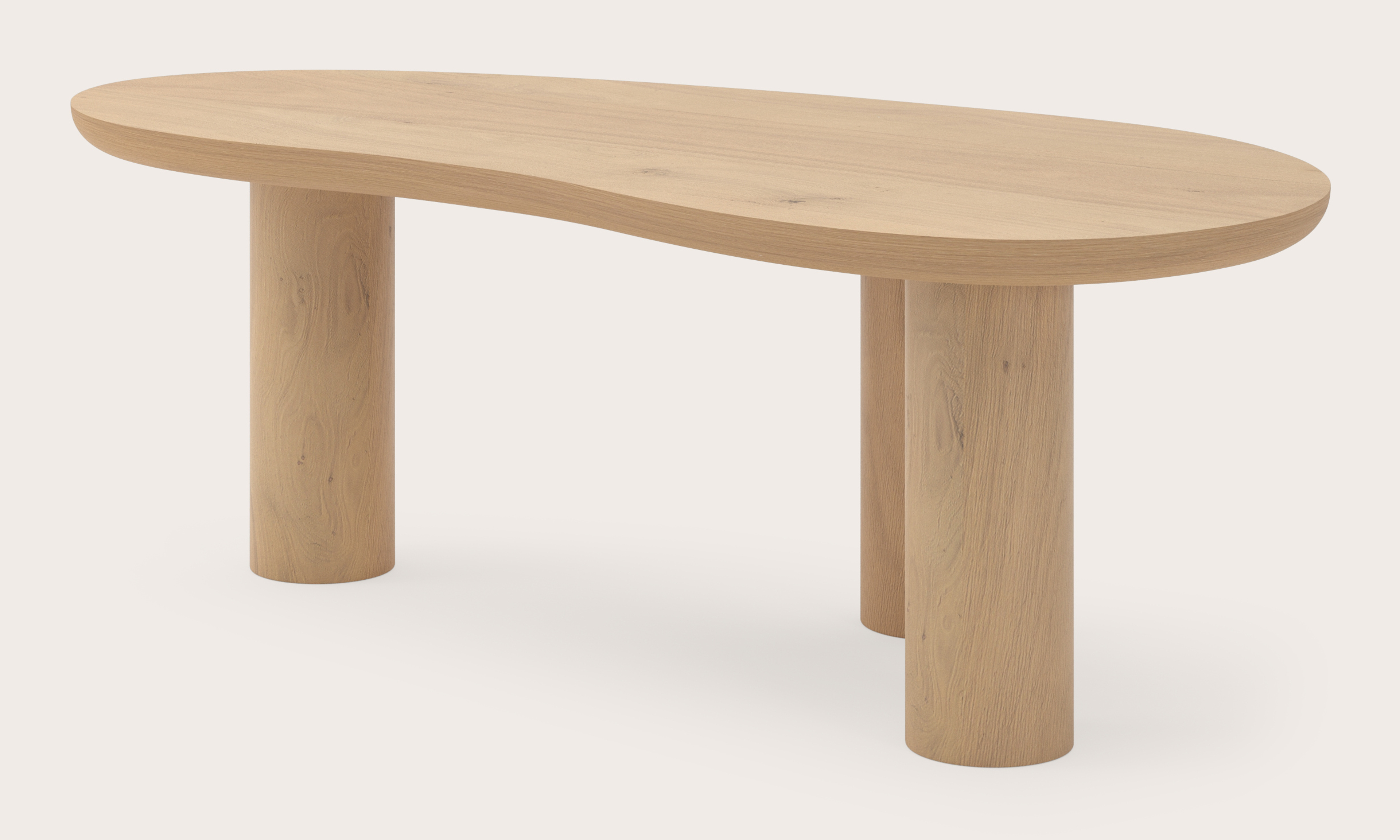 Salontafel Amato XSmall Rondo onderstel met blobvormig Amato blad in natuurkleurige eik 113 x 56 x 39 cm