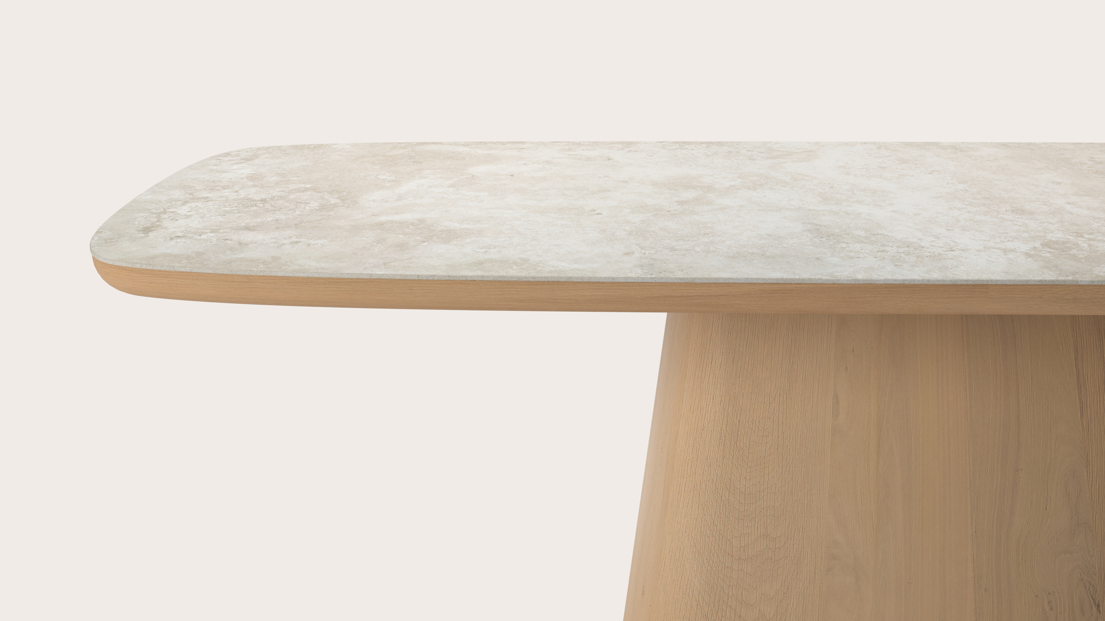 Eettafel Amato Cuadro onderstel in chêne couleur naturelle avec plateau Ceramo forme arrondie en céramique en couleur Rapolano 220 x 105 x 77 cm