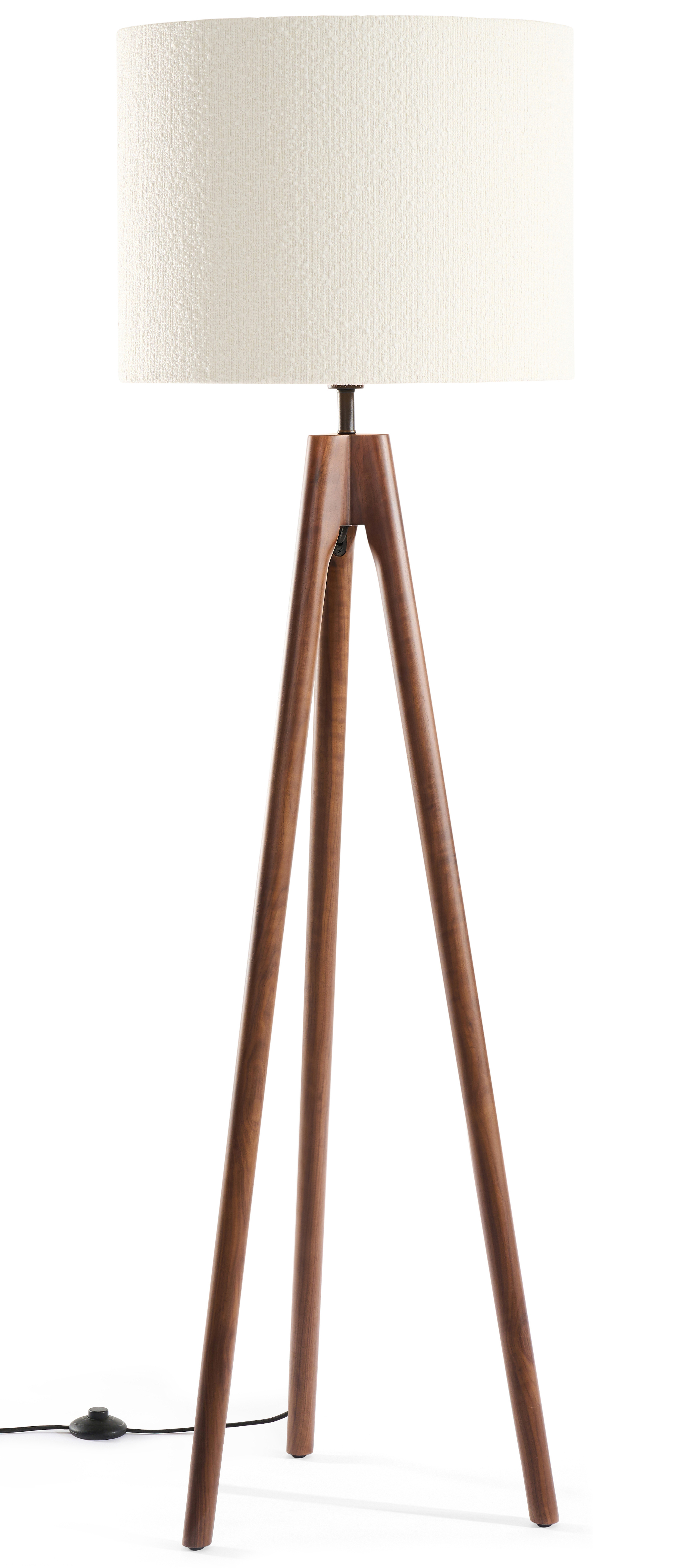 Staande lamp Trepunto in walnoot met Giro lampenkap in Bolero stof in kleur White