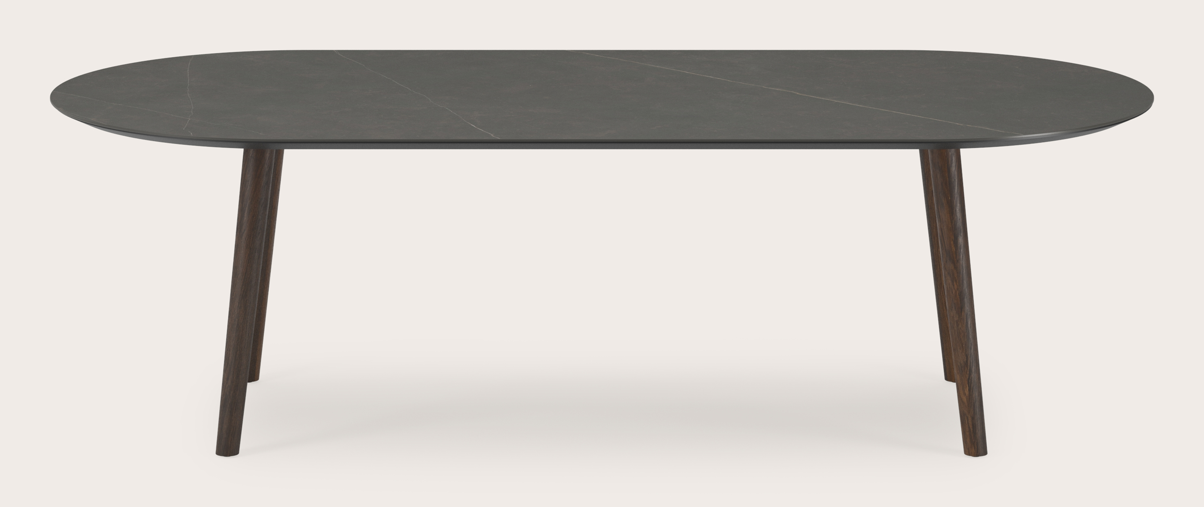 Table de salle à manger Conico armature en chêne fumé avec plat plateau Ceramo ovale en céramique en couleur Calatorao 260 x 115 x 77 cm