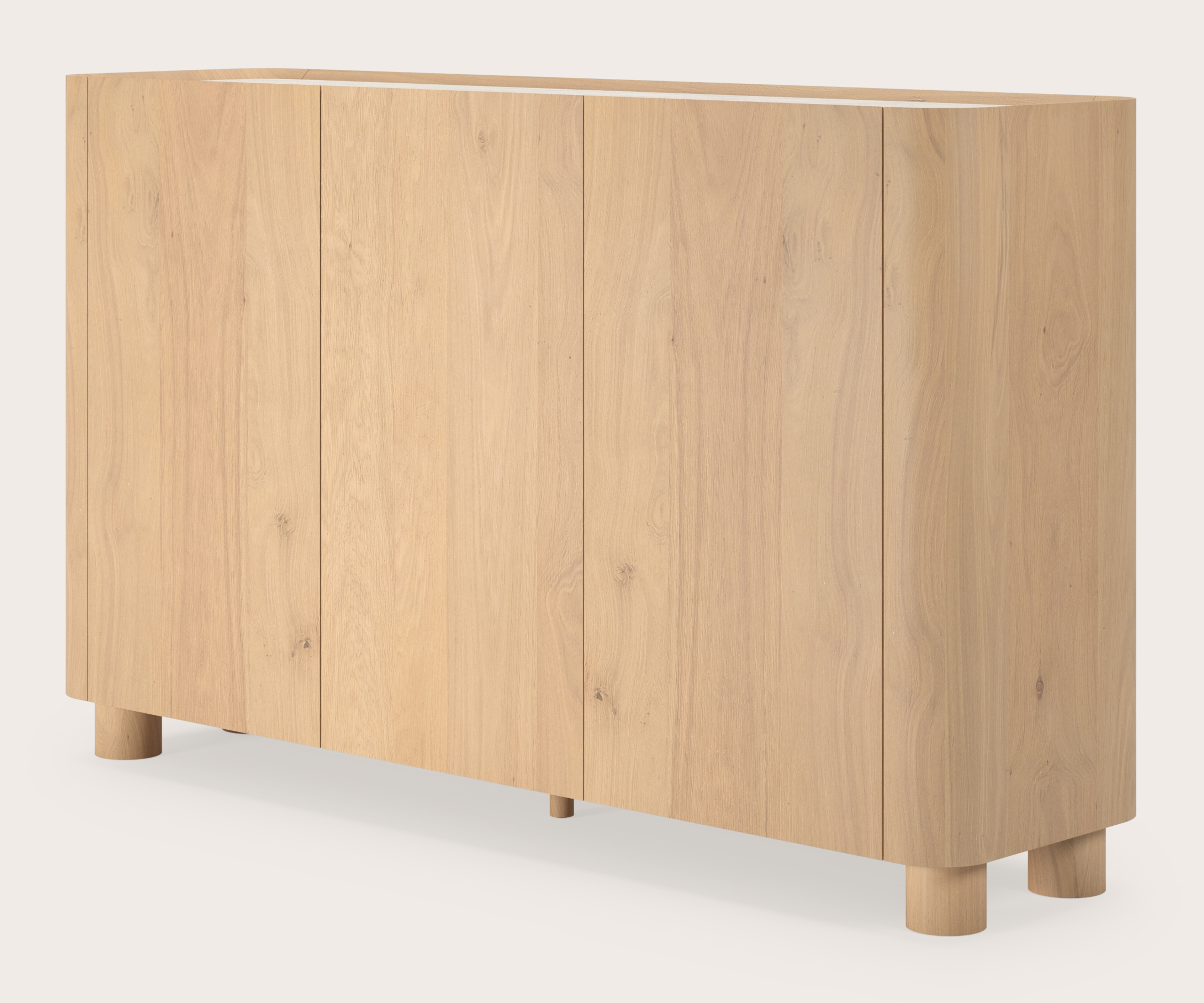 Buffet haut Curvato en chêne couleur naturelle avec pieds ronds en bois avec plateau Ceramo en céramique en couleur Travertino Bianco 169 x 45 x 102 cm