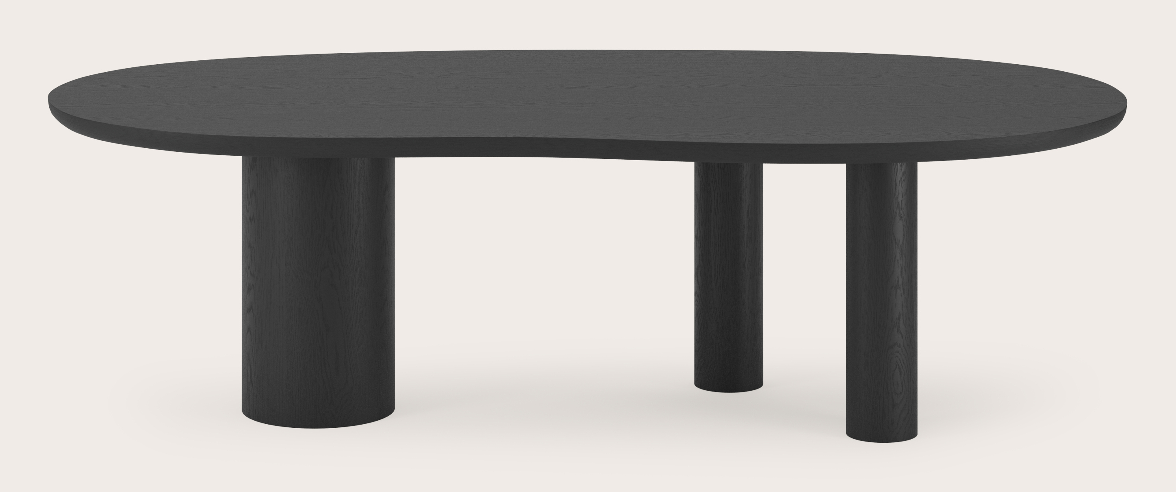 Eettafel Amato Rondo onderstel met blobvormig Amato blad in zwarte eik 260 x 117 x 79 cm