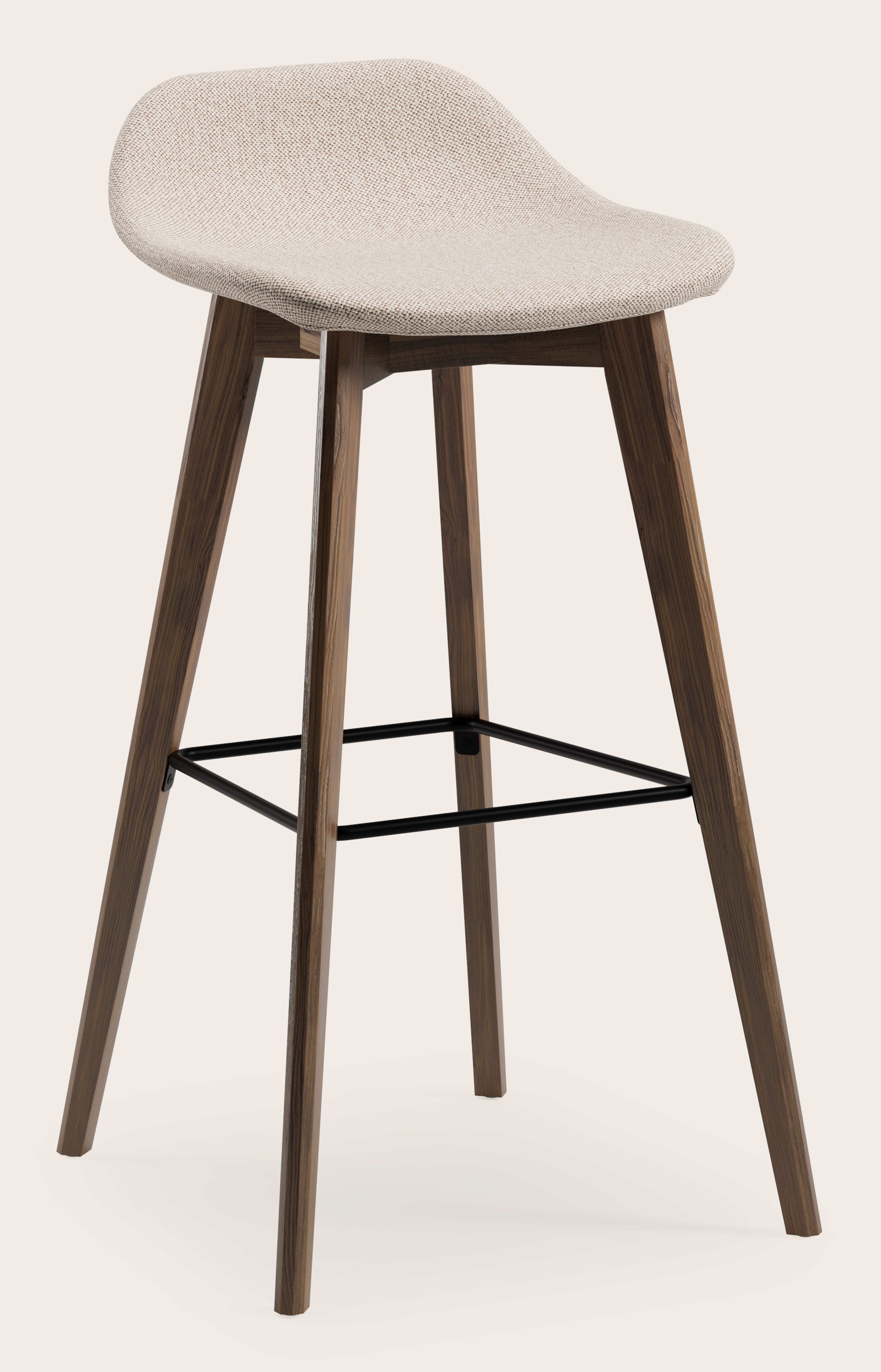 Vasco tabouret de bar haute noyer avec assise en Brio tissu Beige