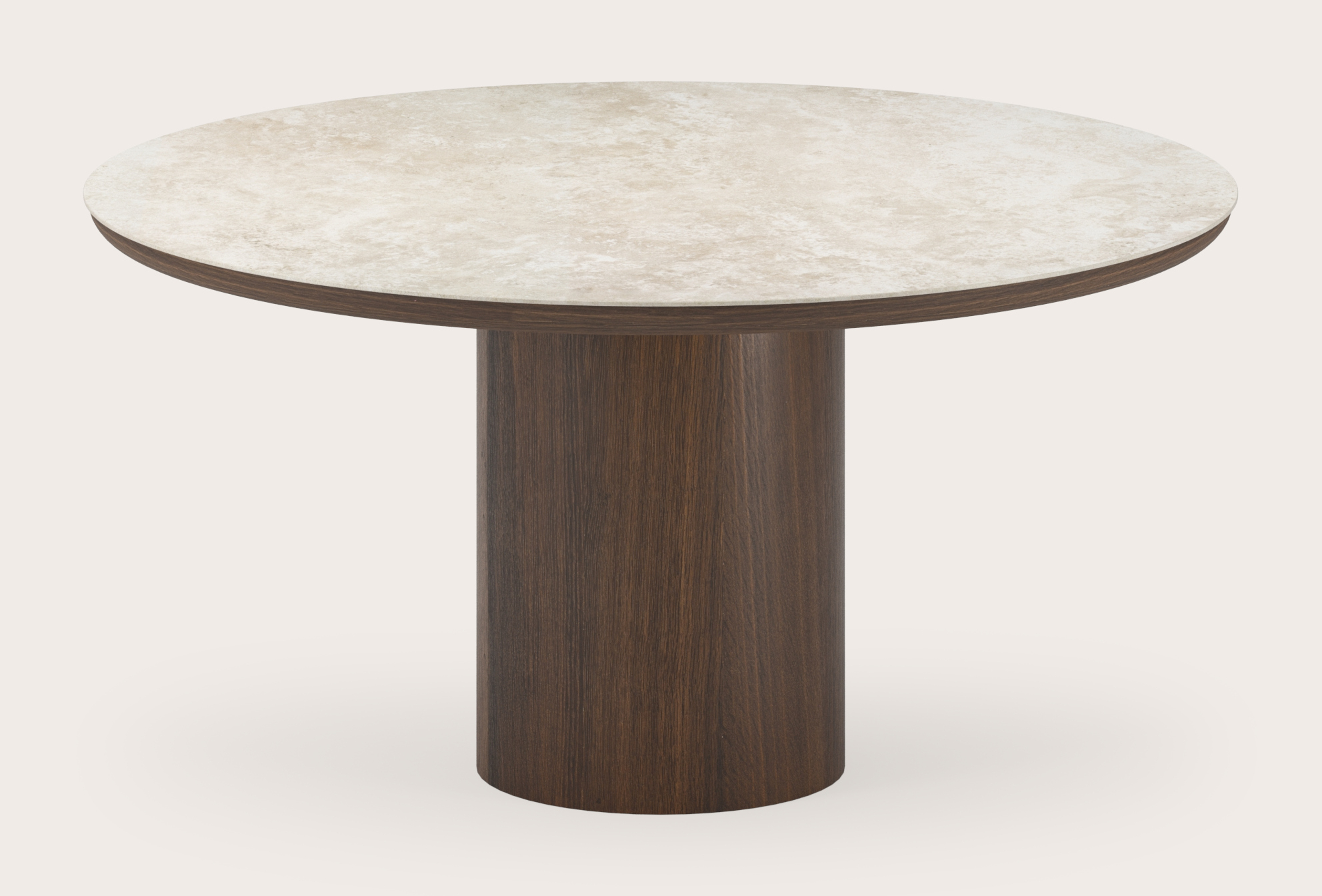 Table de salle à manger Amato Rondo armature en chêne fumé avec plateau Ceramo rond en céramique en couleur Rapolano Ø150 x 76 cm