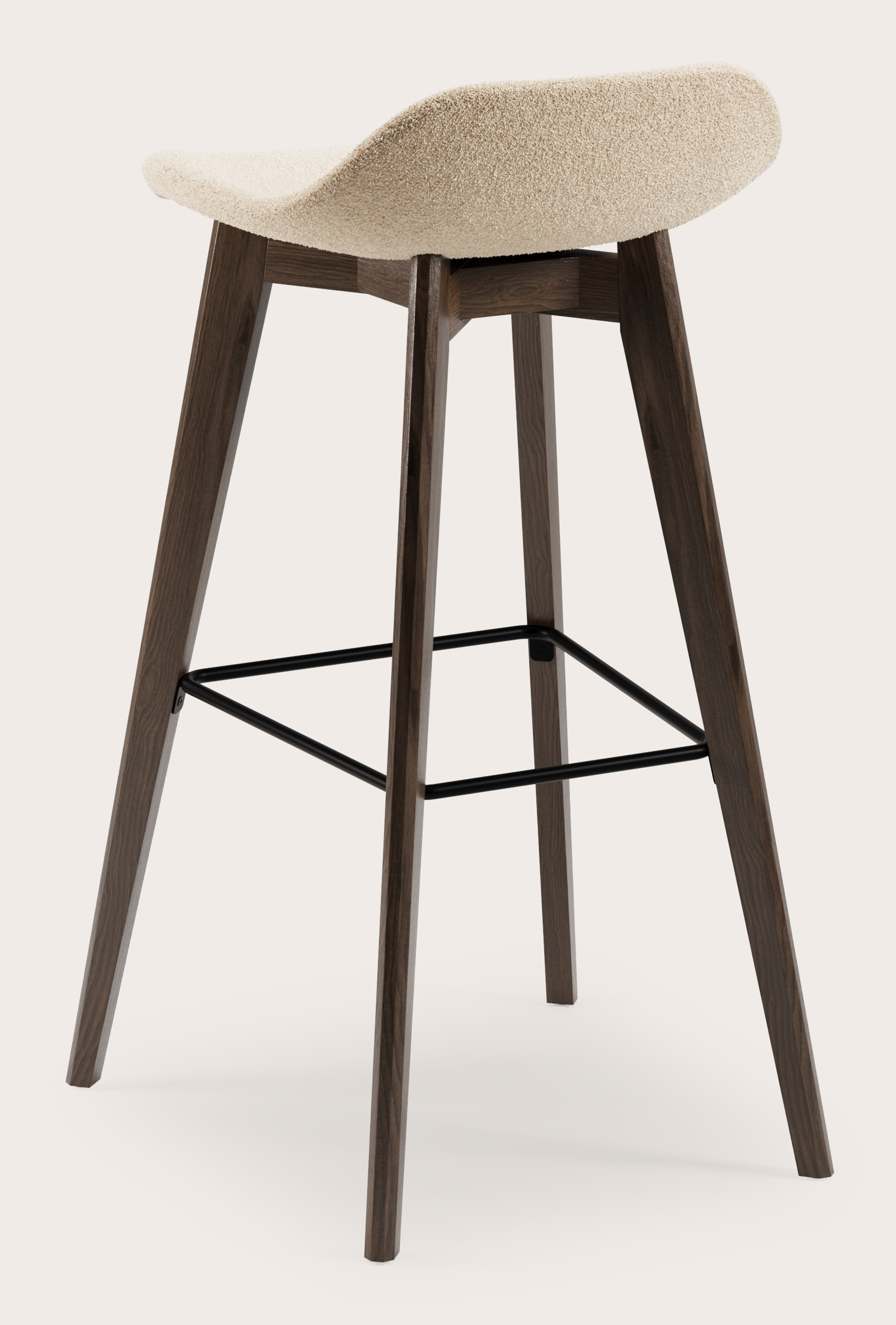 Vasco hoge barstoel in gerookte eik met zitting in Aria stof Beige