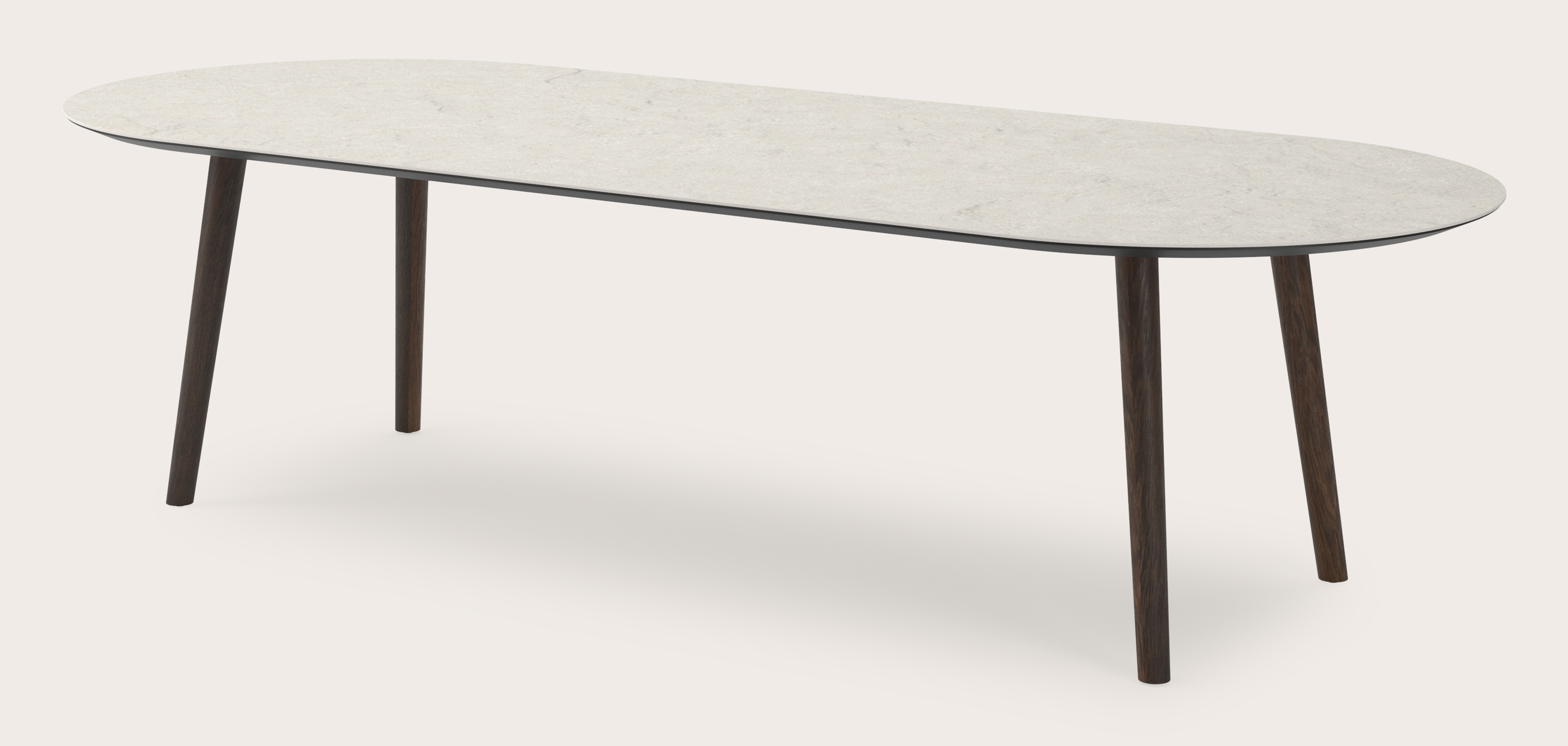 Table de salle à manger Conico armature en chêne fumé avec plat plateau Ceramo ovale en céramique en couleur Shilin 300 x 120 x 77 cm