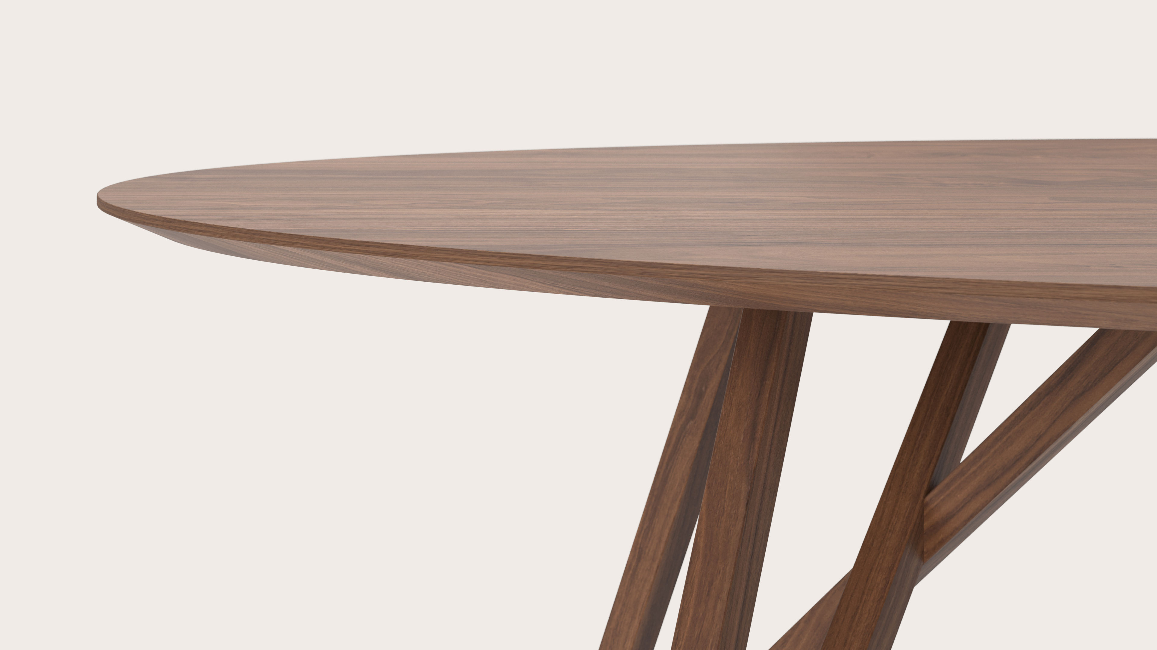 Eettafel Ragno onderstel in walnoot met ovaal Finesso blad in walnoot 260 x 130 x 77 cm