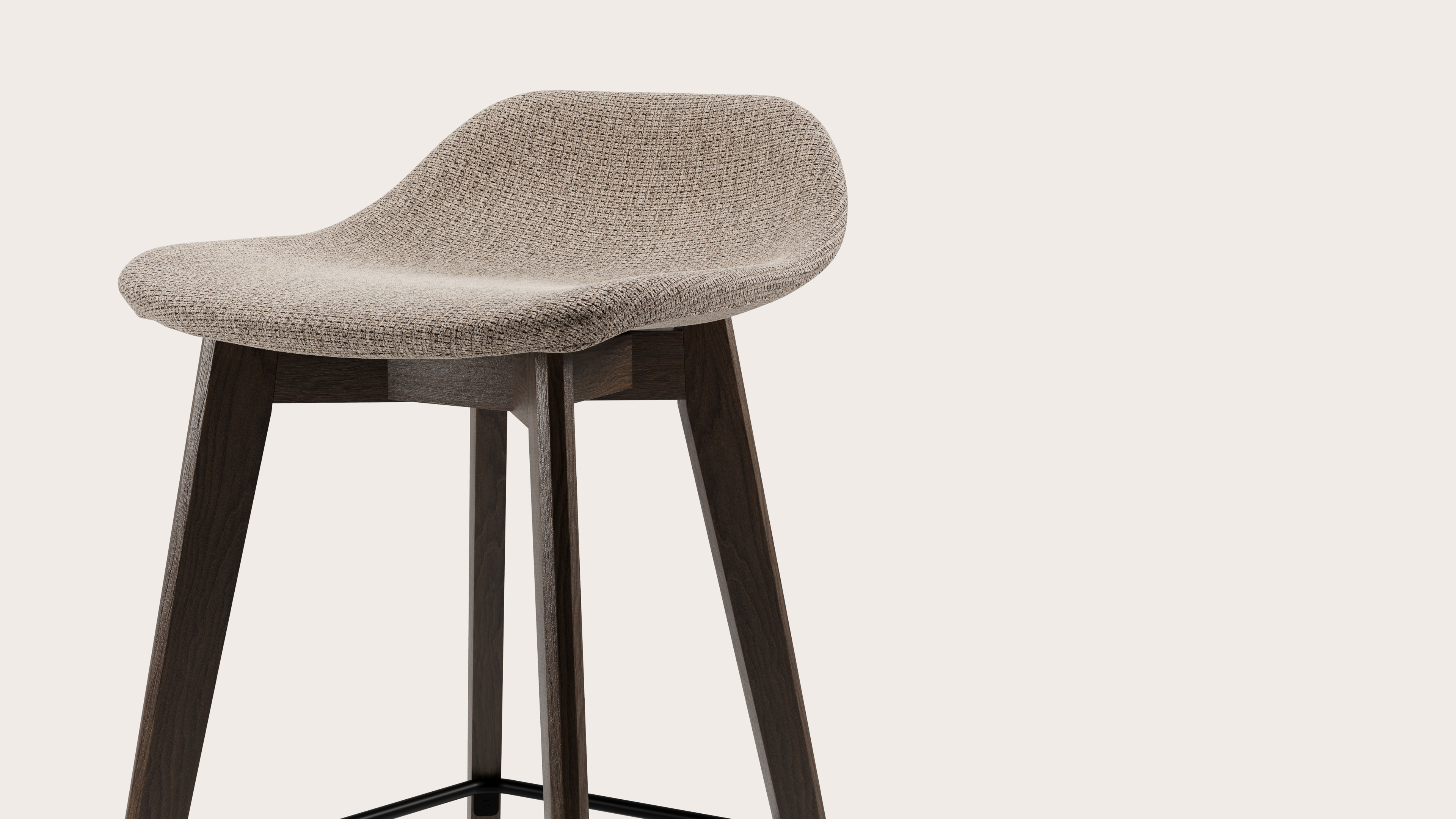 Vasco tabouret de bar haute chêne fumé avec assise en Fuga tissu Taupe