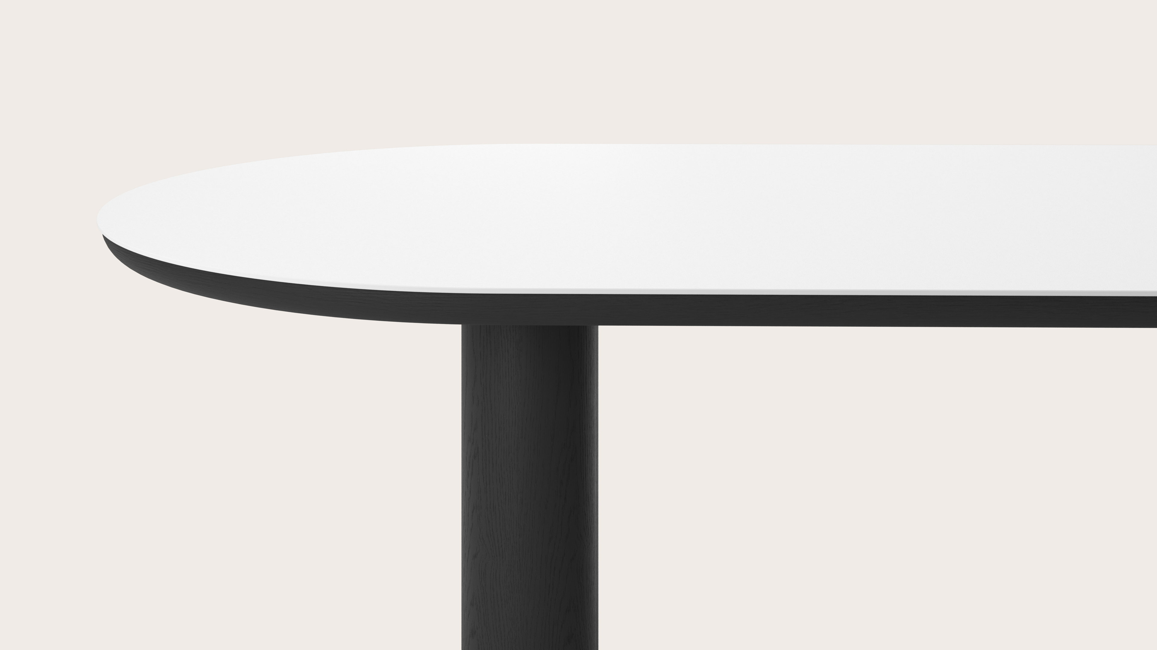 Eettafel Amato Rondo onderstel in zwarte eik met plat ovaal volkeramisch Ceramo blad in kleur Arctic White 260 x 115 x 76 cm