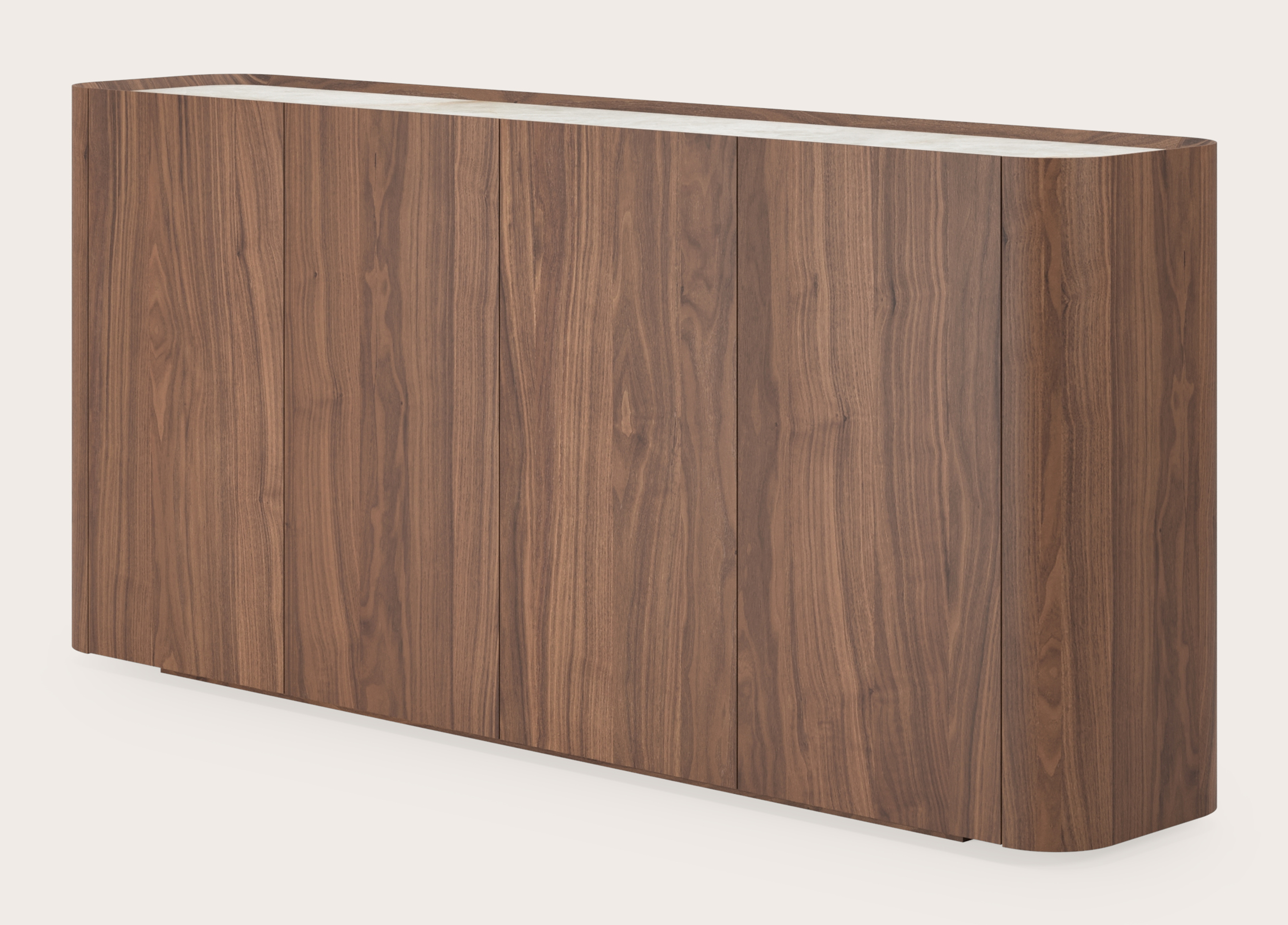 Curvato halkast in walnoot met volkeramisch Ceramo blad in kleur Himalaya 177x36x78cm