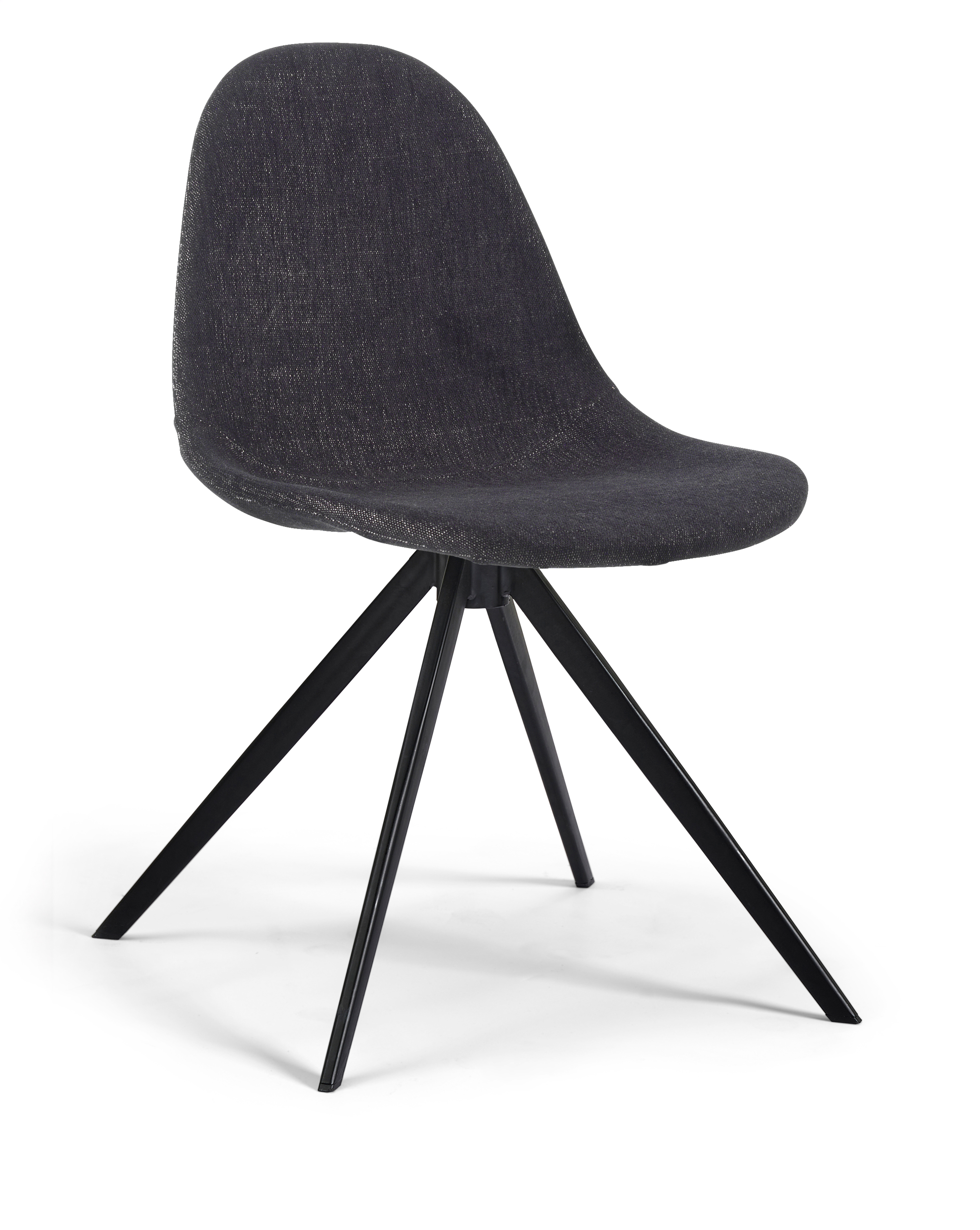Vasco eetkamerstoel in Bliss stof Black met draaibare stoelpoot Axis in zwart metaal