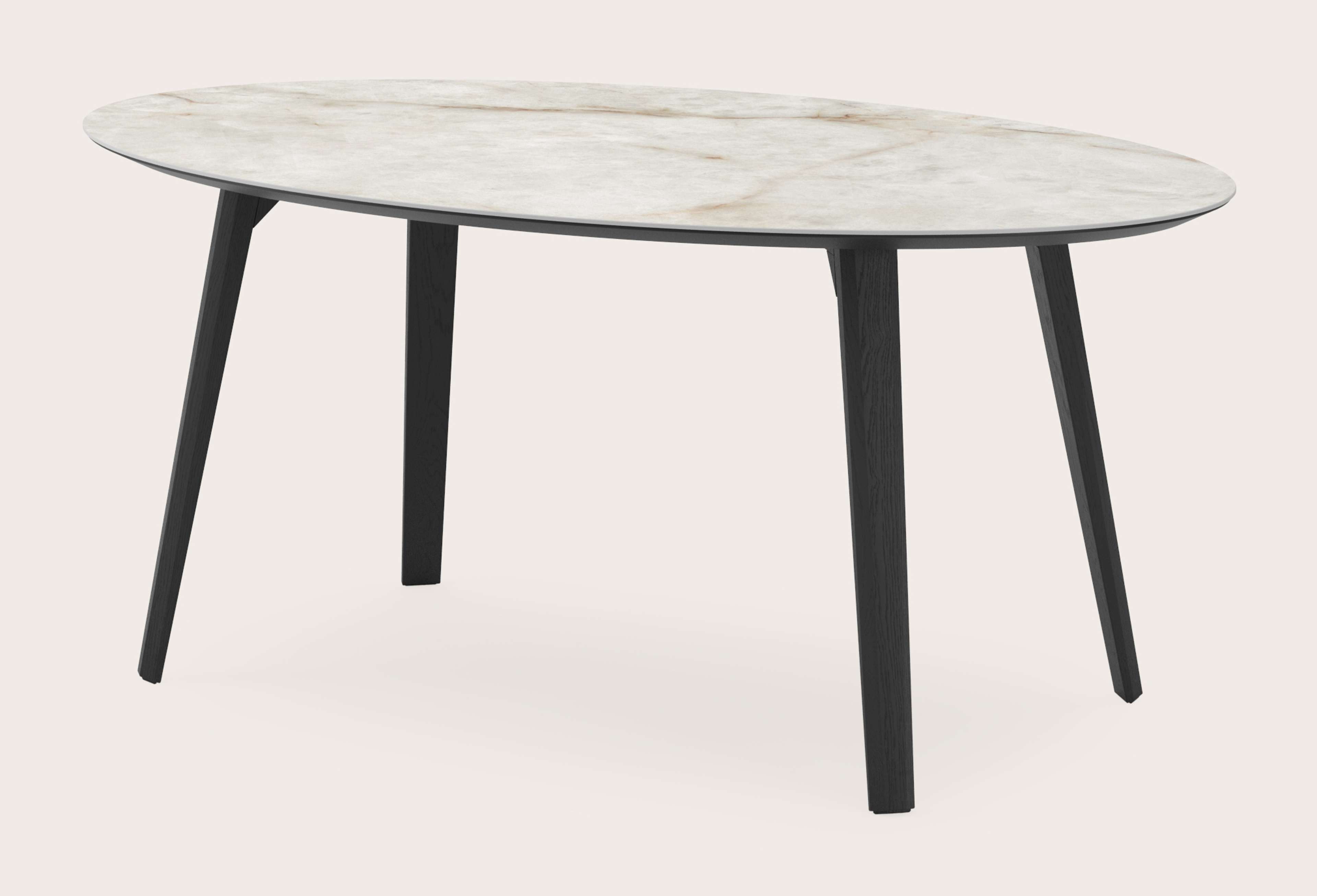 Table de salle à manger Clino armature en chêne noir avec plateau Ceramo ovale en céramique en couleur Himalaya 180 x 110 x 77 cm