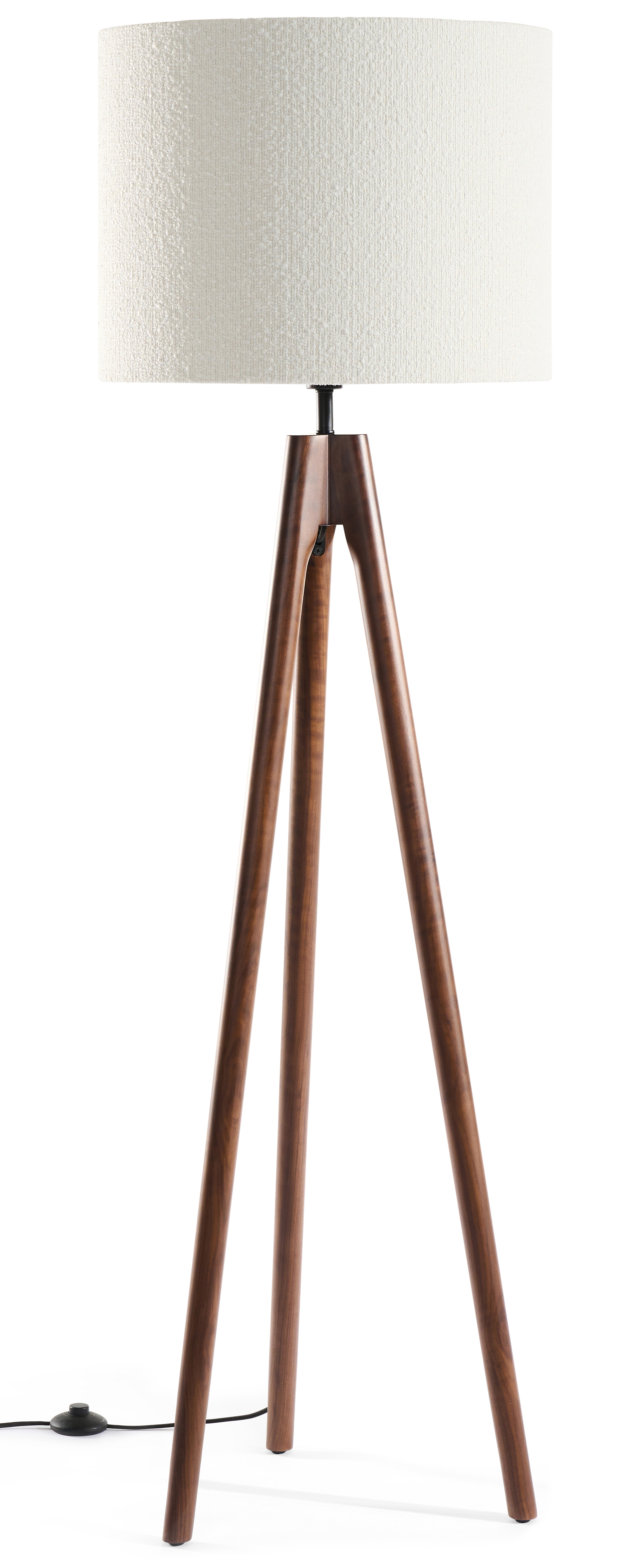 Staande lamp Trepunto in walnoot met Giro lampenkap in Bolero stof in kleur White
