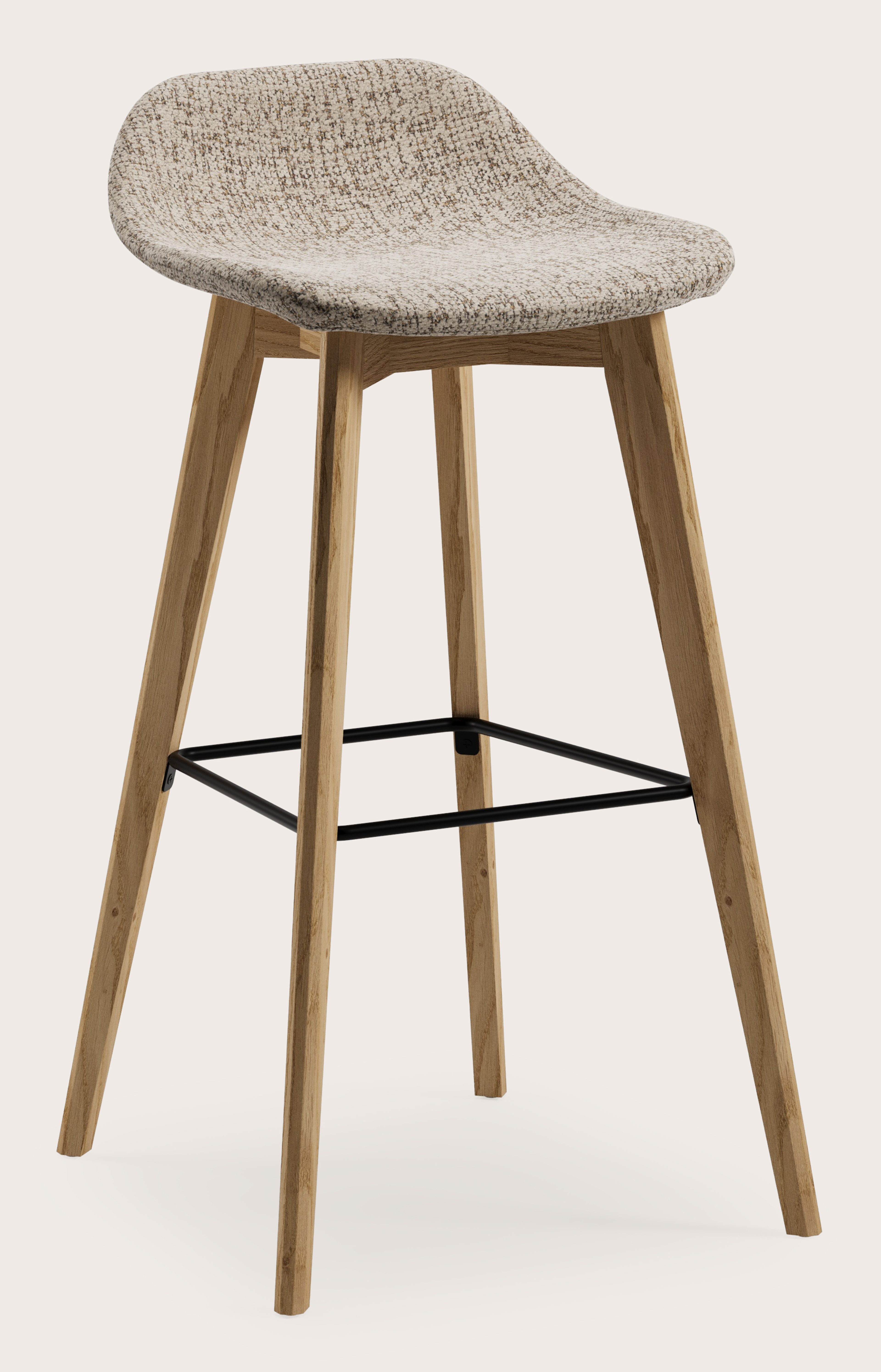 Vasco tabouret de haute basse en chêne massif naturel avec assise en Mareto tissu Taupe