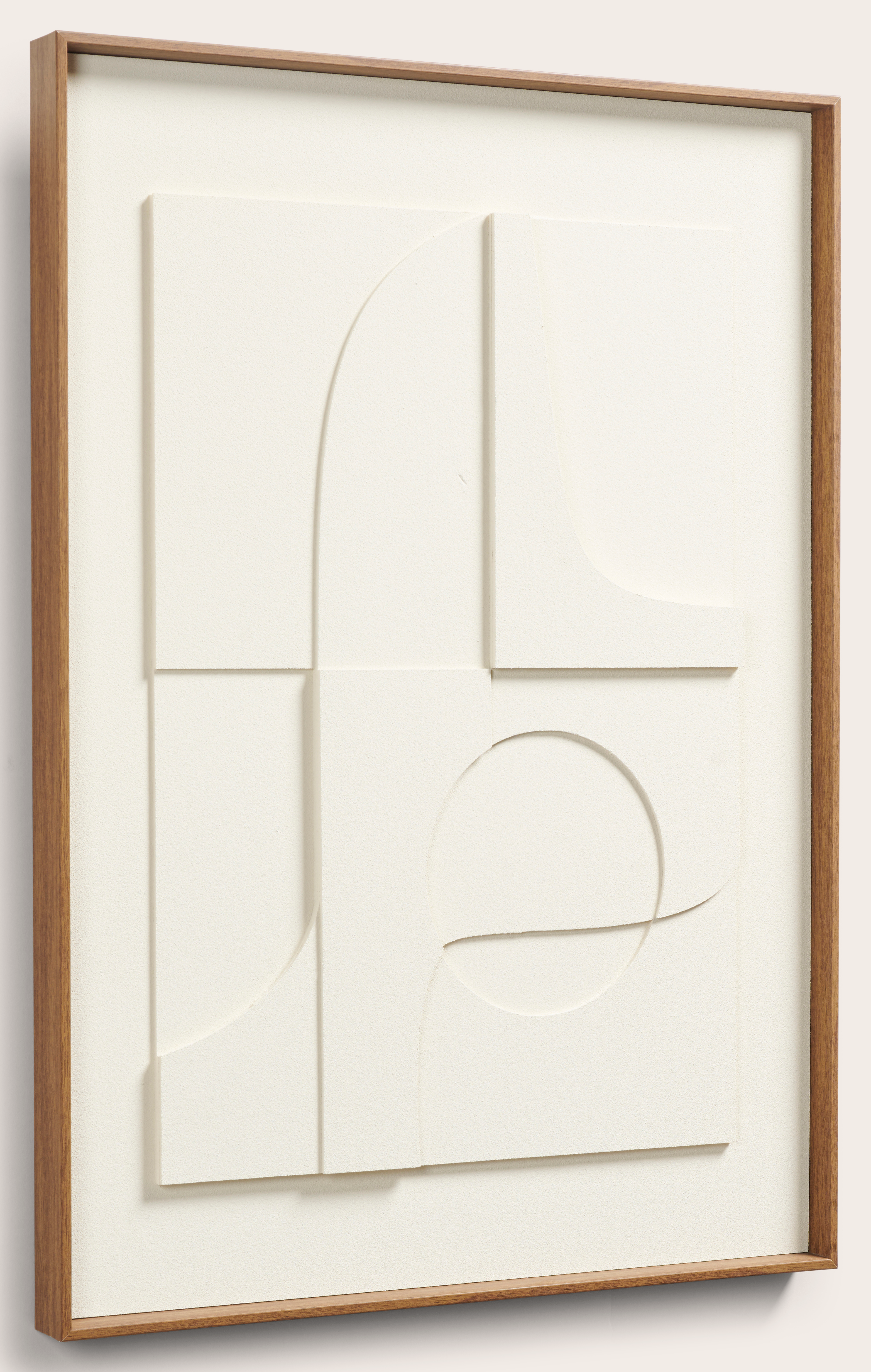Relief VI 3D wand decoratie wit in walnoot kader 55x75cm