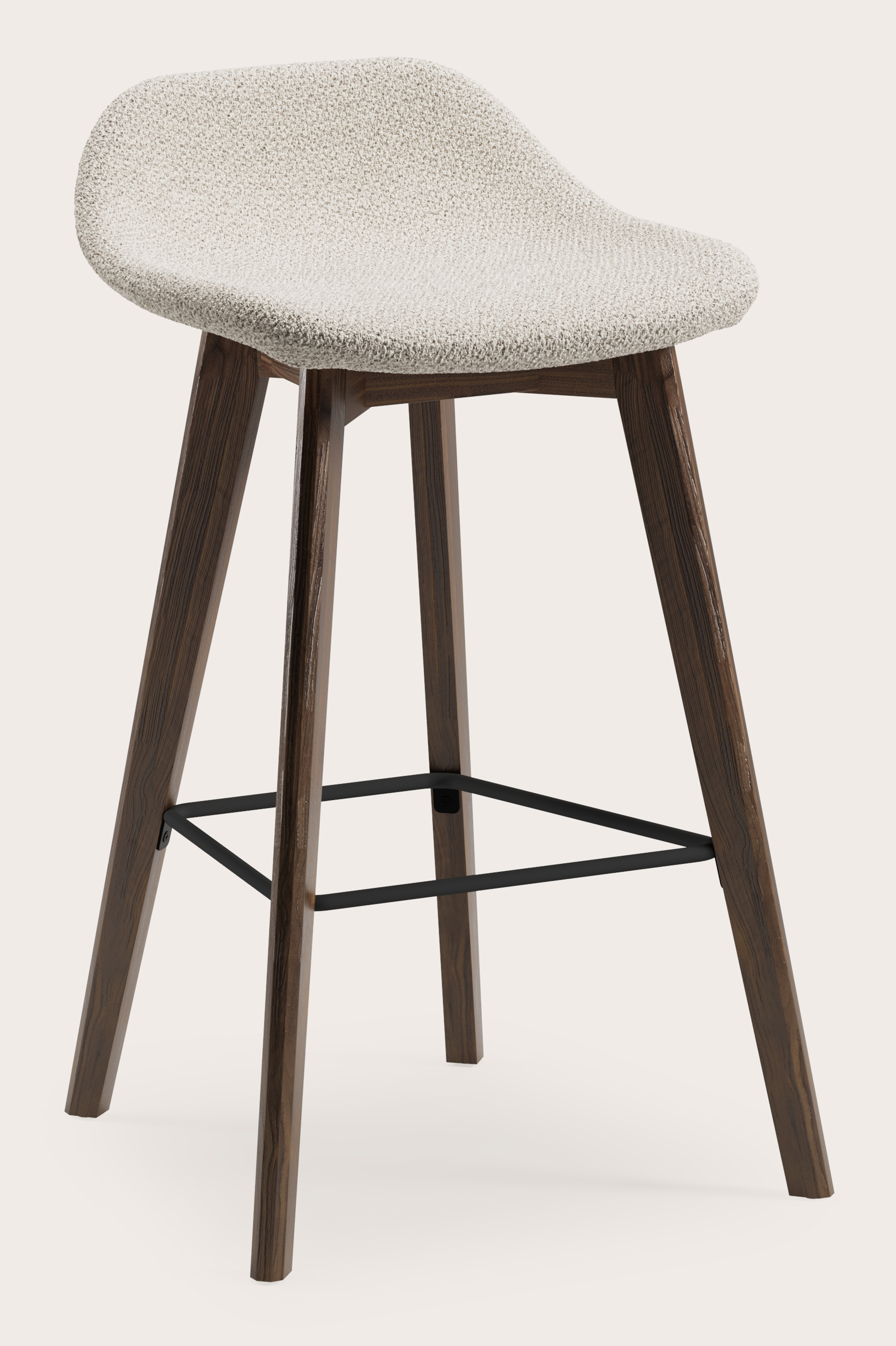 Vasco tabouret de bar basse en noyer avec assise en Hero tissu Beige