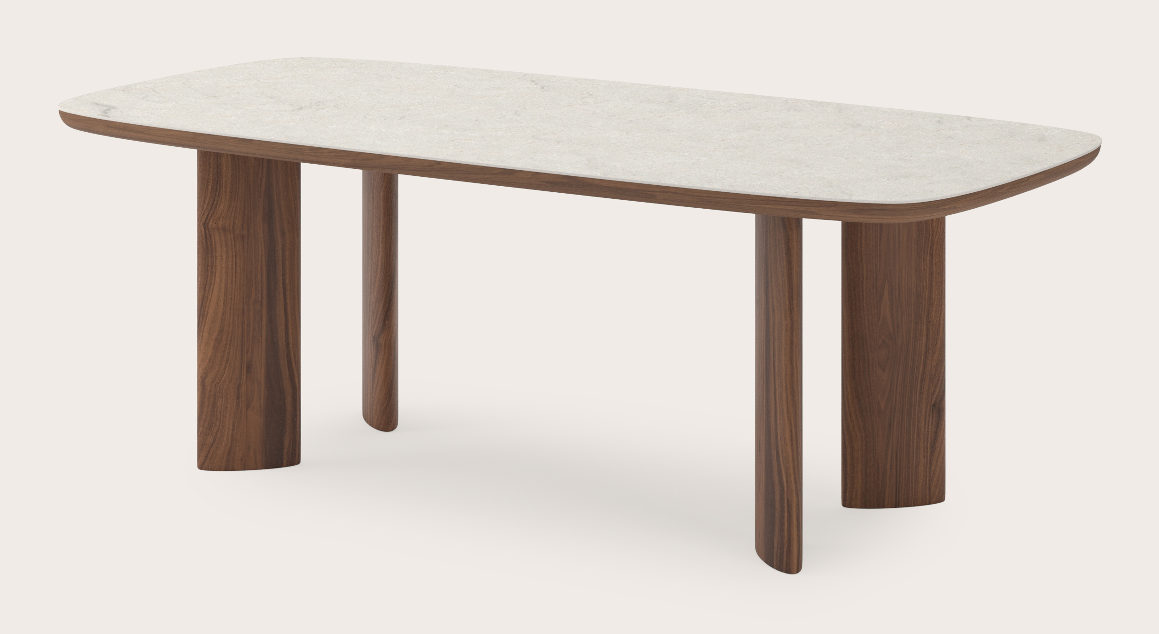 Table de salle à manger Amato Ellipso armature en noyer avec plateau Ceramo forme arrondie en céramique en couleur Shilin 220 x 105 x 76 cm