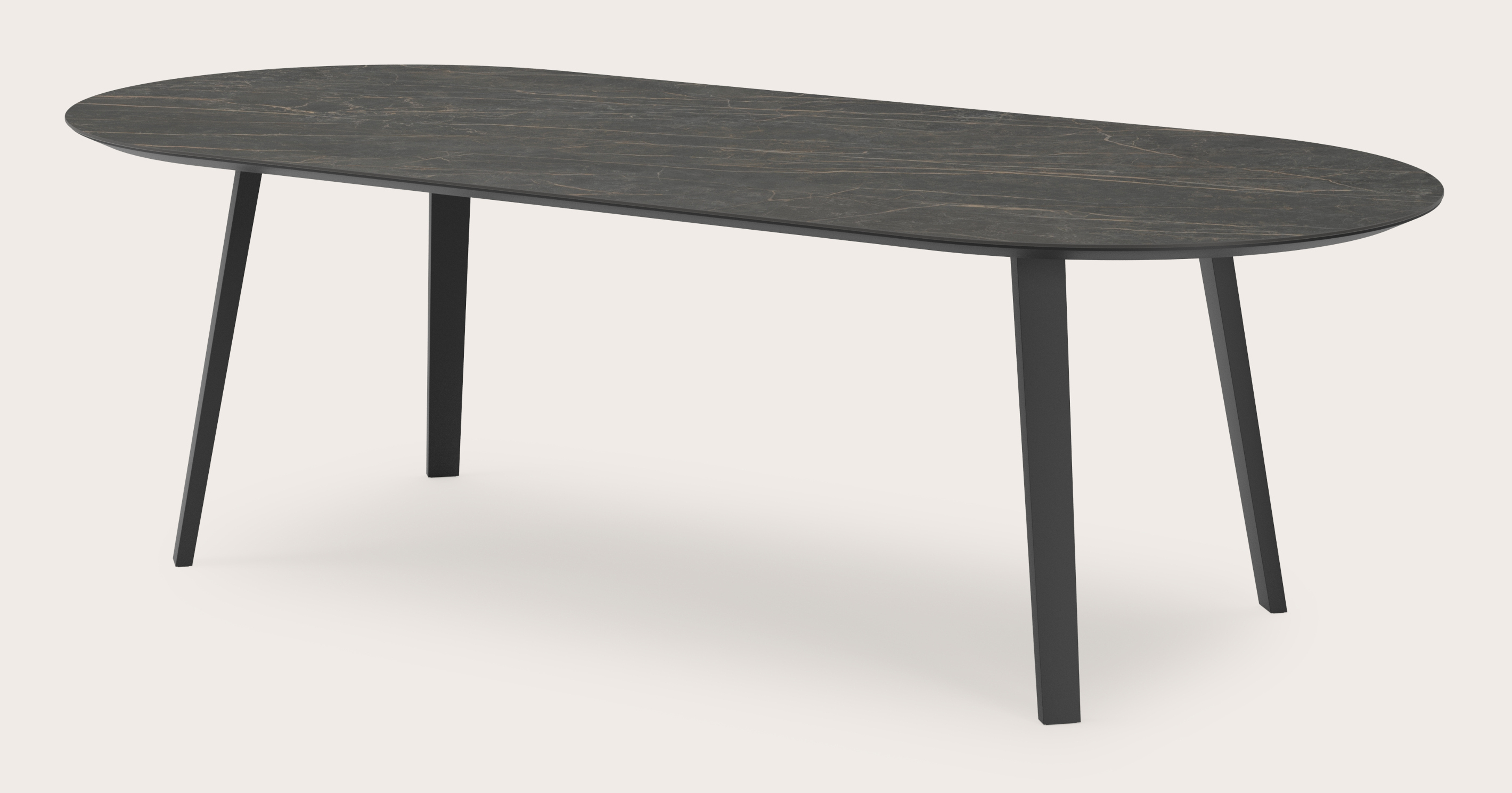 Table de salle à manger Clino armature en métal noir avec plateau Ceramo ovale plat en céramique en couleur Black Obsession 260 x 115 x 77 cm