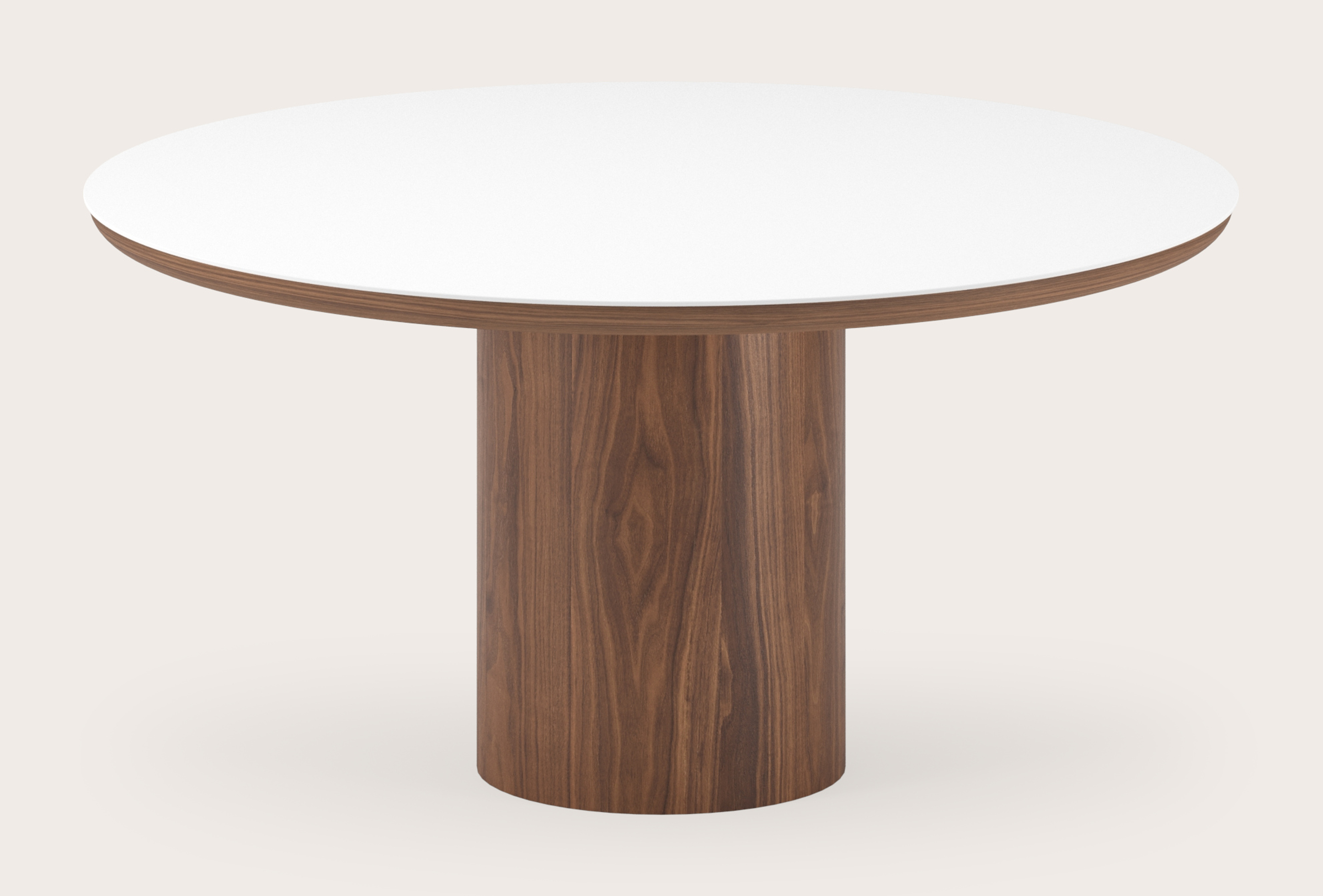 Table de salle à manger Amato Rondo armature en noyer avec plateau Ceramo rond en céramique en couleur Arctic White Ø150 x 76 cm