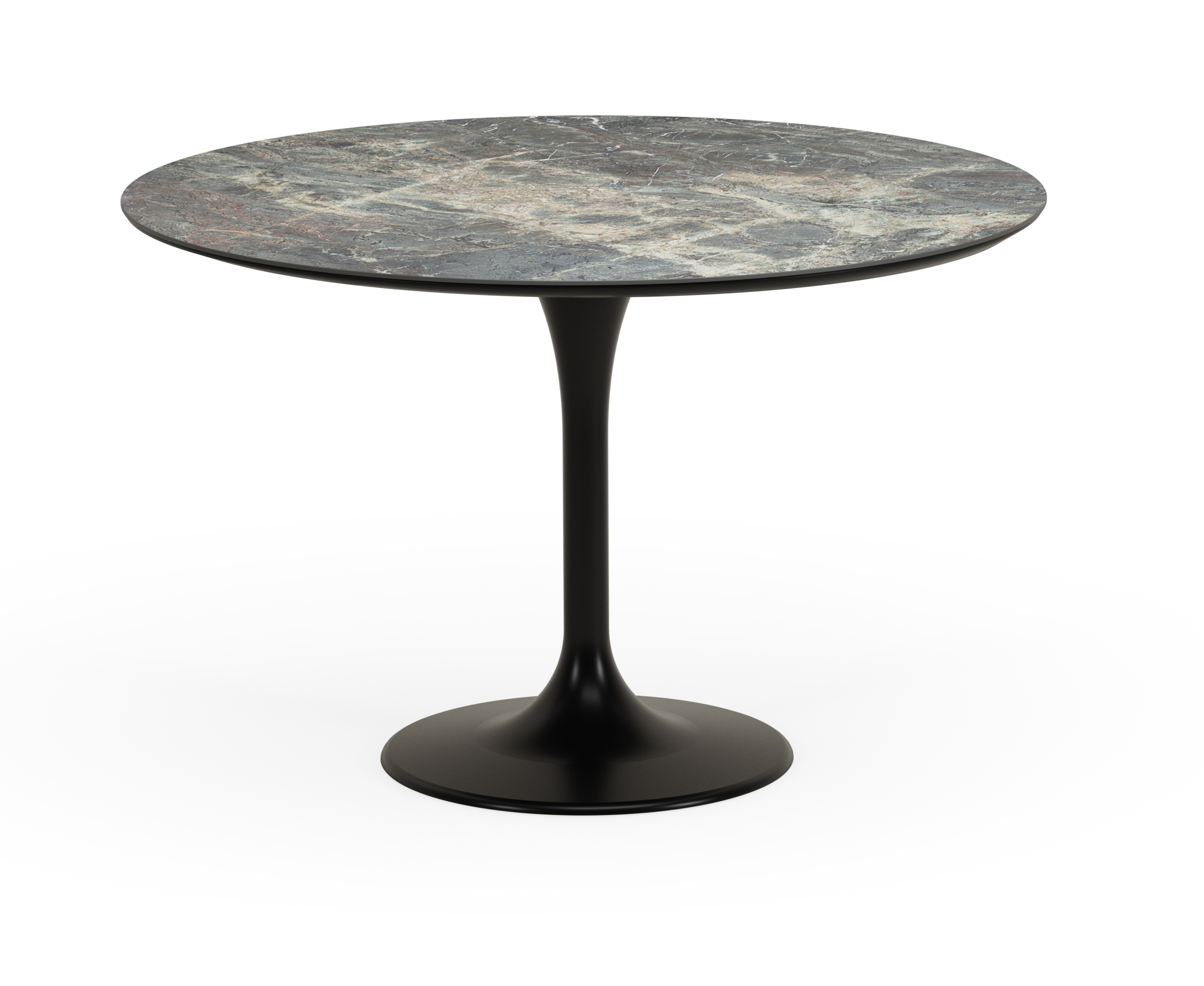 Eettafel Tulipo onderstel in zwarte eik met rond volkeramisch Ceramo blad in kleur Amazonico Ø120 x 76 cm