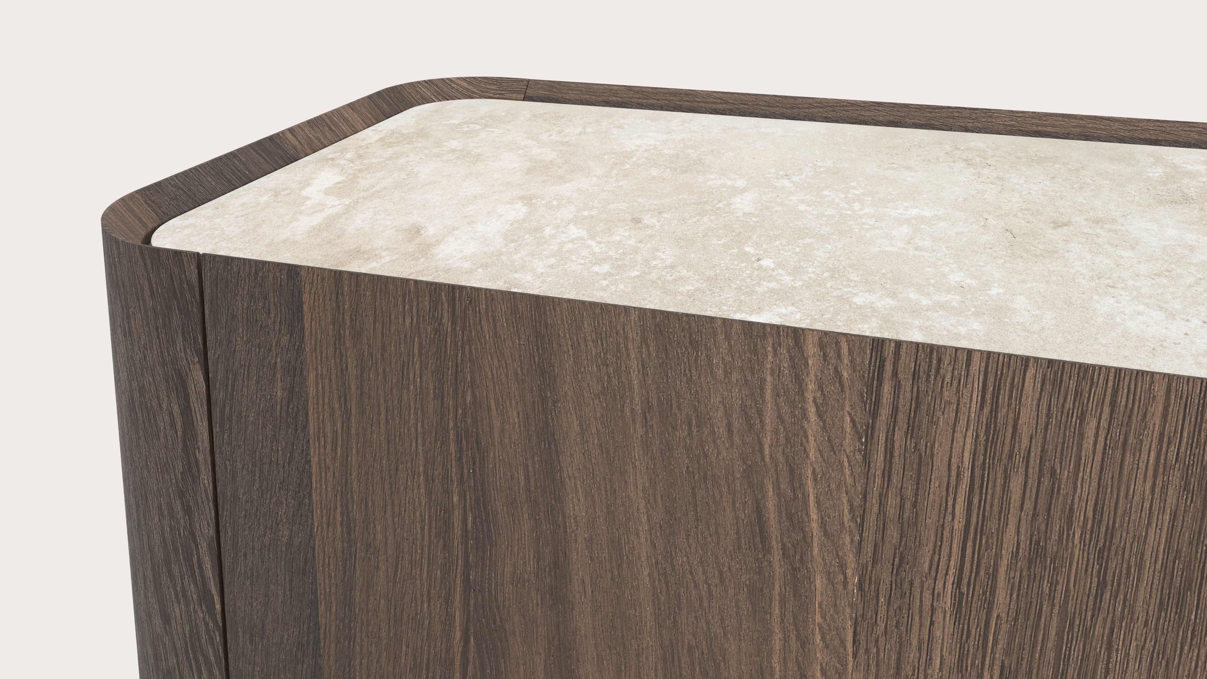 Meuble tv Curvato en chêne fumé avec pieds ronds en métal avec plateau Ceramo en céramique en couleur Rapolano 203 x 45 x 52 cm
