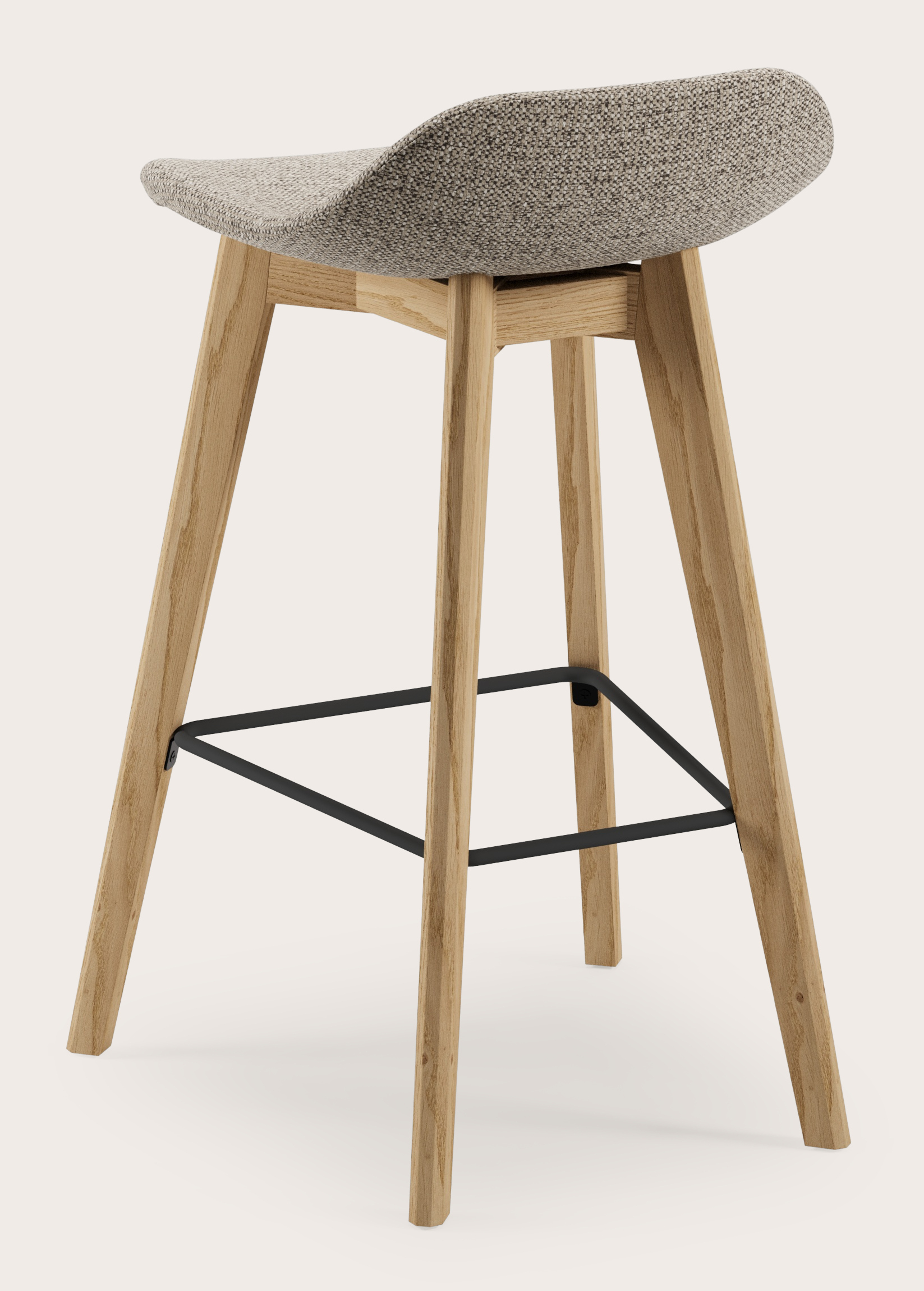 Vasco tabouret de bar basse en chêne massif naturel avec assise en Novera tissu Taupe