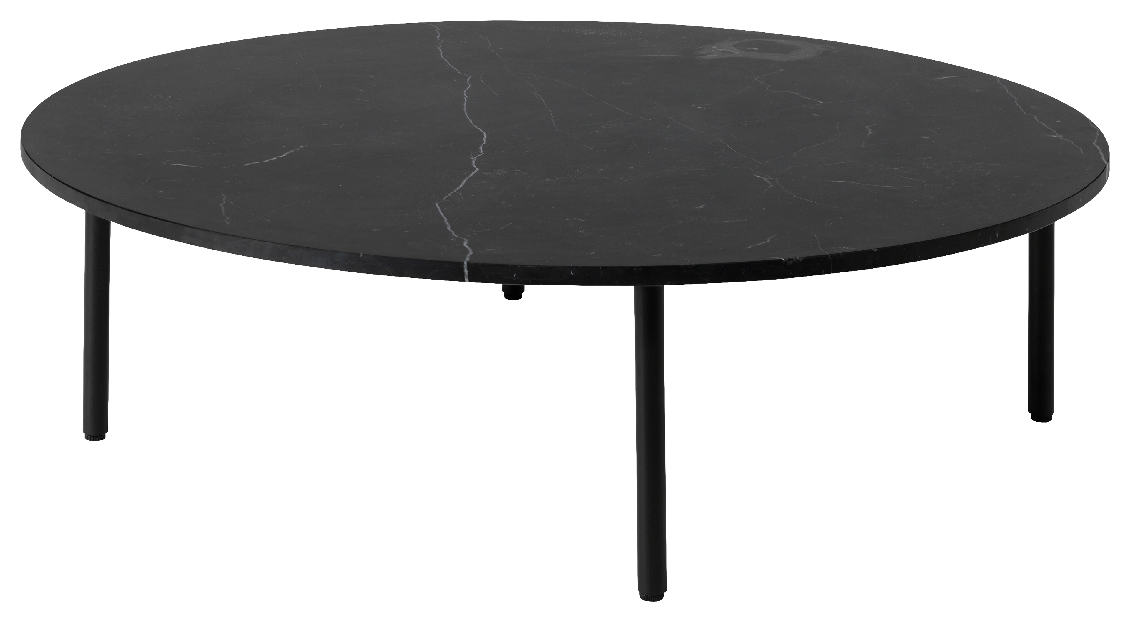 Salontafel Cilindro onderstel zwart metaal met Pietro blad in marmer kleur Nero Marquina
