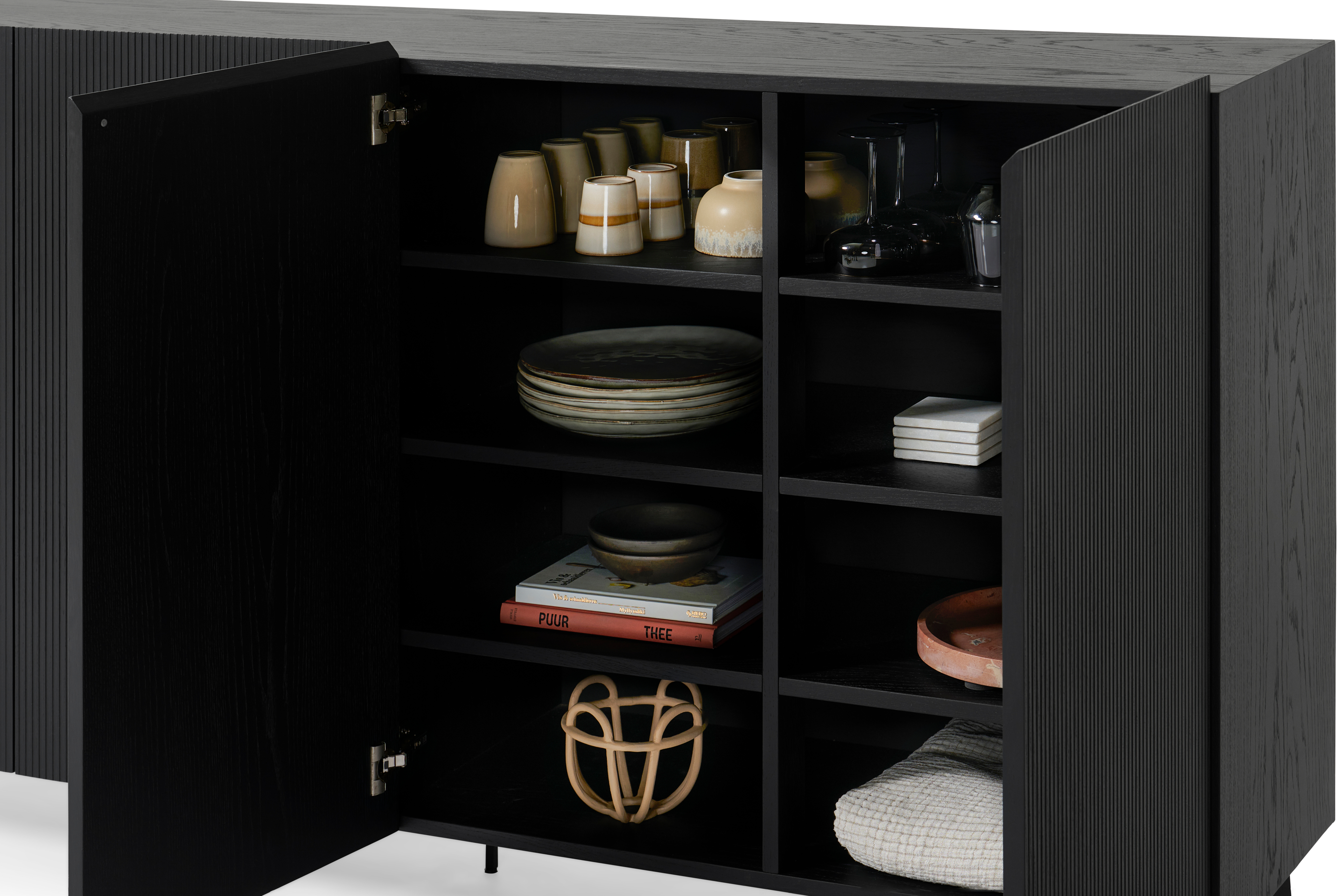 Buffet haut Grivolo en chêne noir avec pieds en forme U 149 x 45 cm