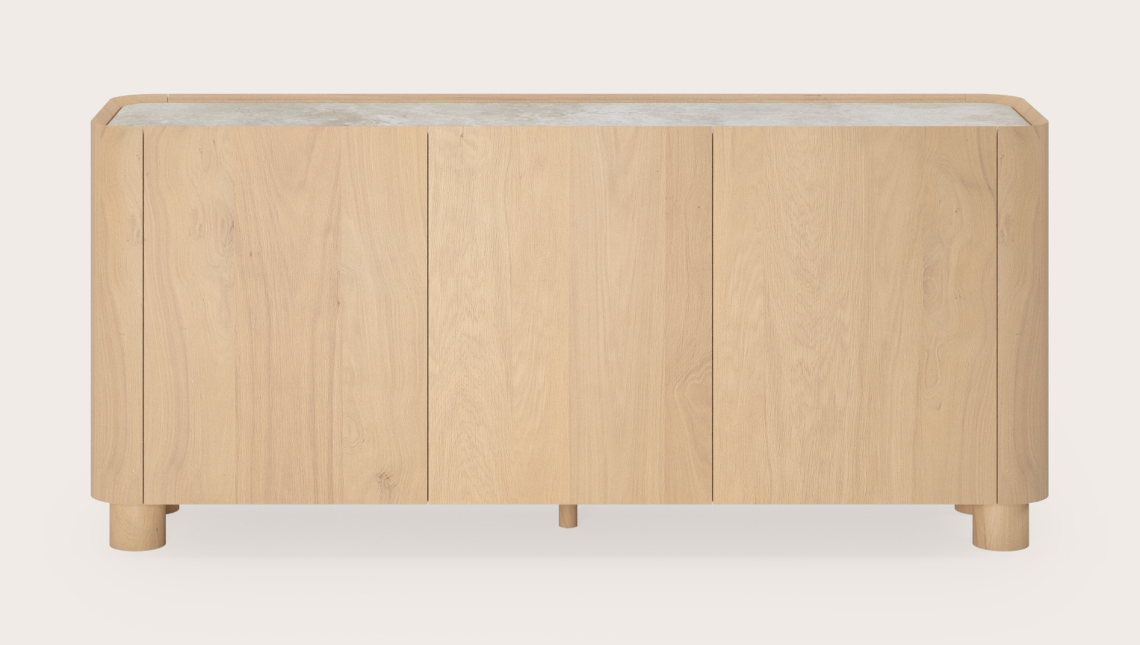 Buffet Curvato en chêne couleur naturelle avec pieds ronds en bois avec plateau Ceramo en céramique en couleur Rapolano 169 x 45 x 76 cm