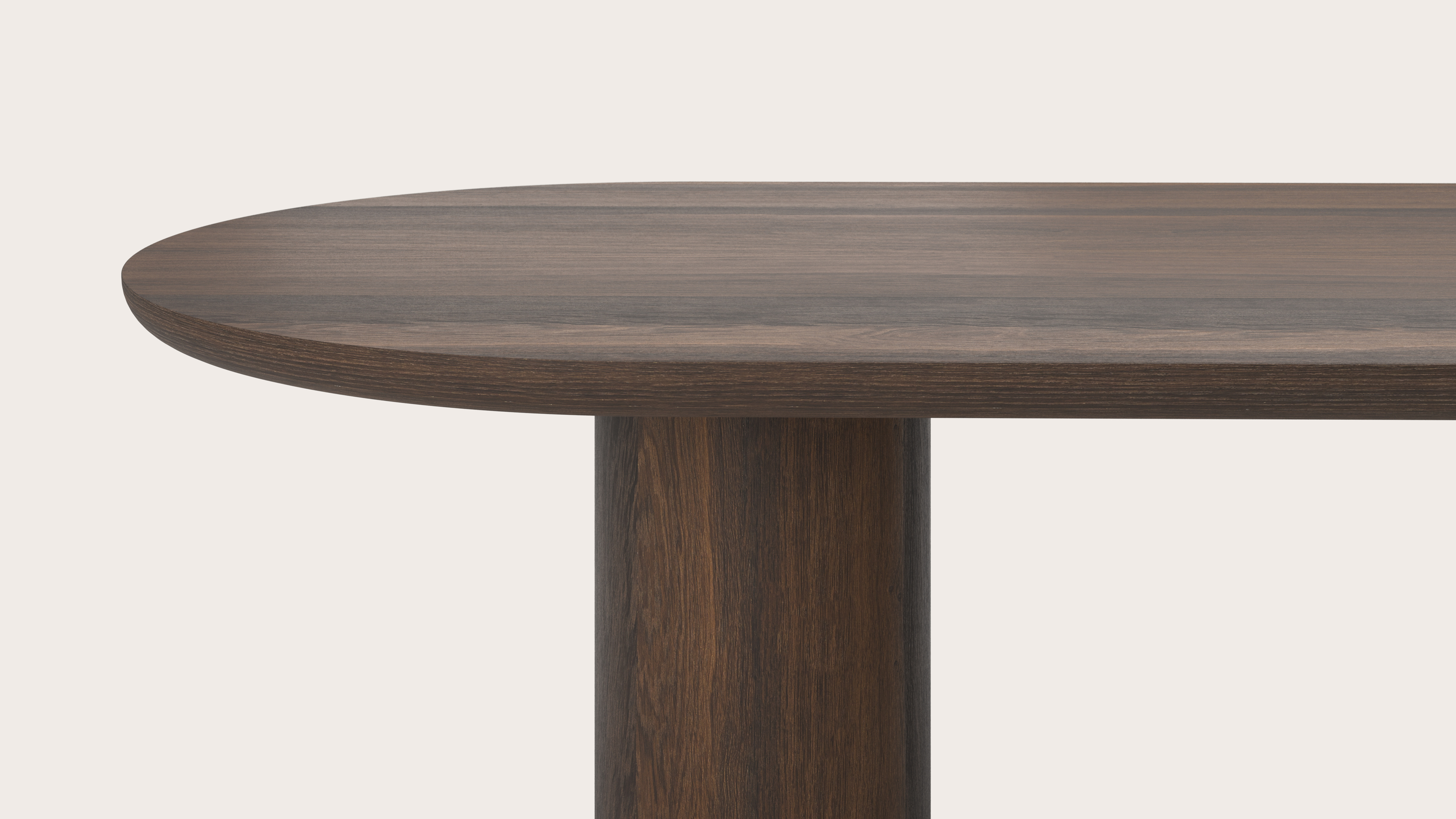 Table de salle à manger Amato Rondo armature avec plateau Amato en forme ovale plat en chêne fumé 340 x 120 x 76 cm